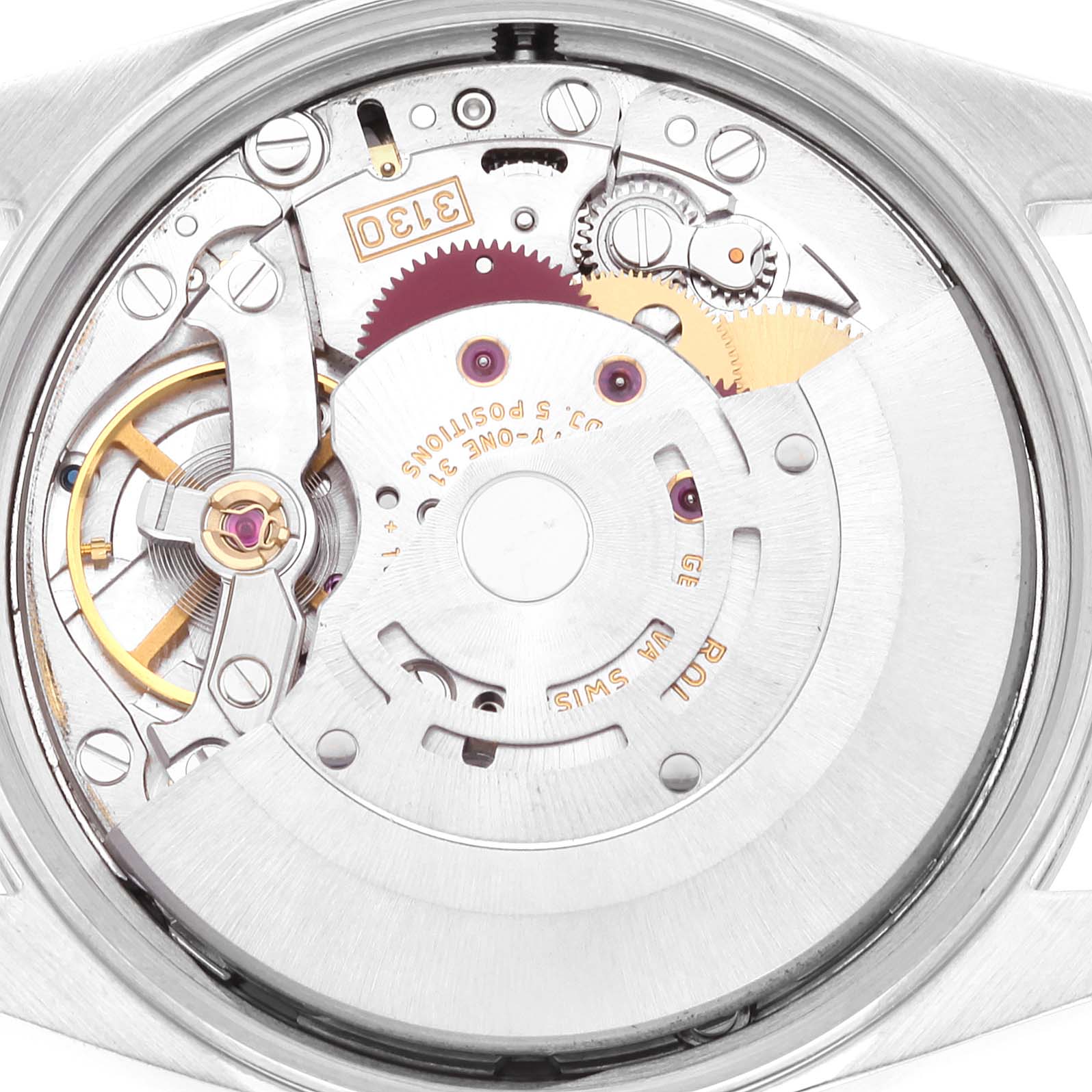 This image shows the movement and internal mechanism of a Rolex Air-King 14000 Men's Stainless Steel Silver Dial 14000 Men's Stainless Steel Silver Dial watch from a top-down angle.