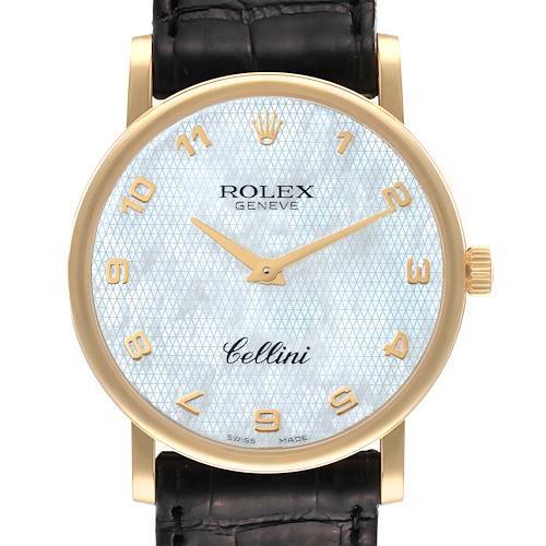 Photo of Rolex Cellini Classic Yellow Gold Mother of Pearl Dial Mens Watch 5115 Box Card