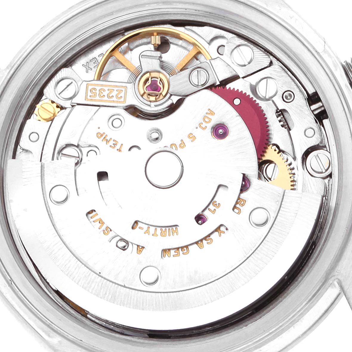 The image shows the internal mechanical movement of the Rolex Date 79160 Women
s Stainless Steel White Dial 79160 Women
s Stainless Steel White Dial model watch from a top-down angle.
