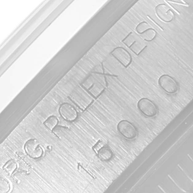 This is a close-up image of the inner case engraving for a Rolex Date 15200 Men's Stainless Steel Pink Dial 15200 Men's Stainless Steel Pink Dial model watch.