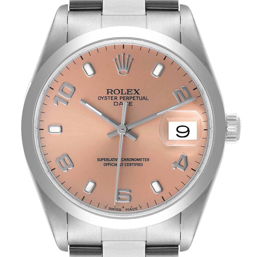 Rolex Date Salmon Dial Oyster Bracelet Steel Mens Watch 15200 SwissWatchExpo