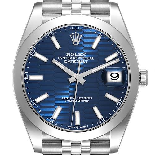 Photo of Rolex Datejust 41 Blue Fluted Dial Smooth Bezel Steel Mens Watch 126300 Unworn
