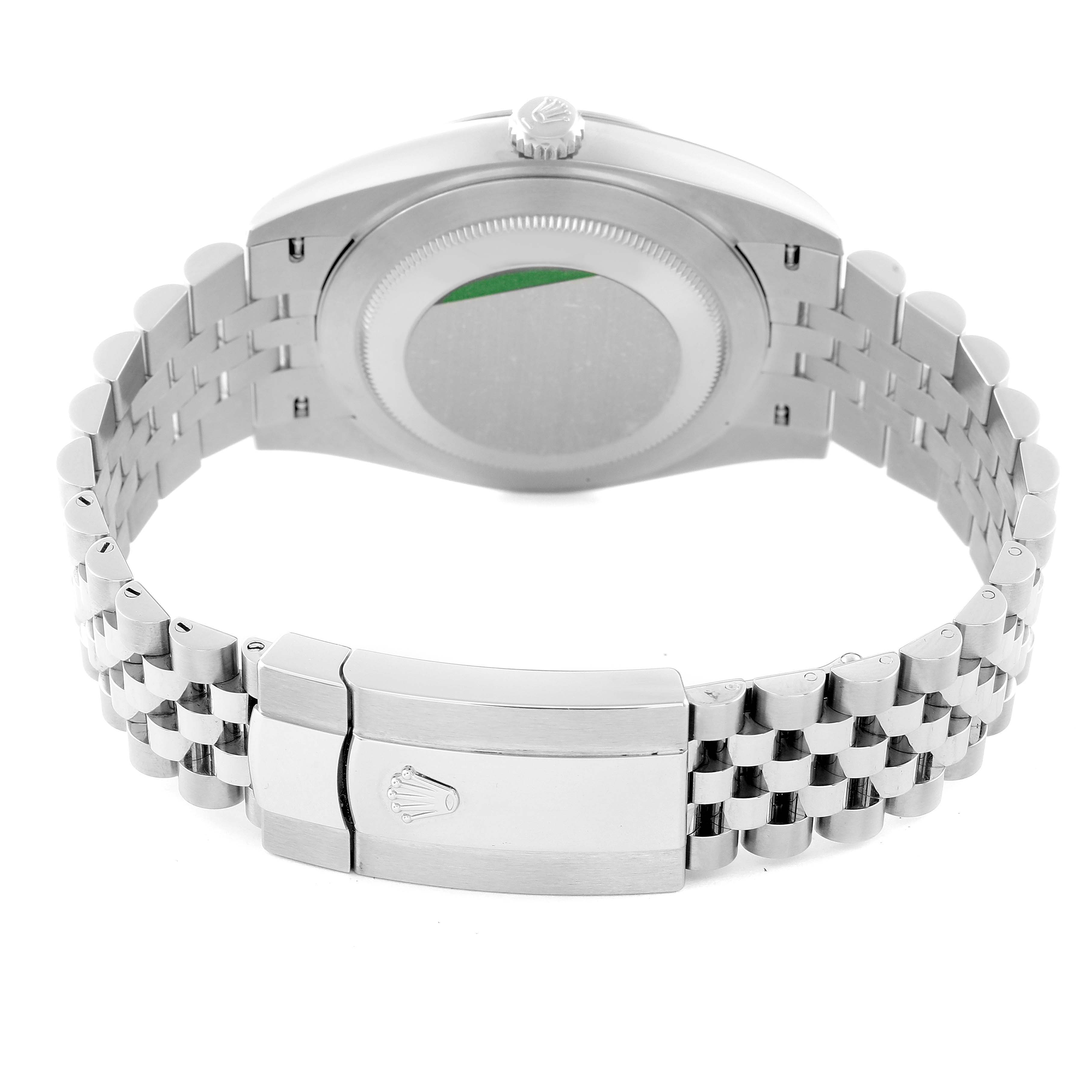 The image shows a rear view of the Rolex Datejust 41 126300 Men
s Stainless Steel Blue Dial 126300 Men
s Stainless Steel Blue Dial, featuring the bracelet and clasp.