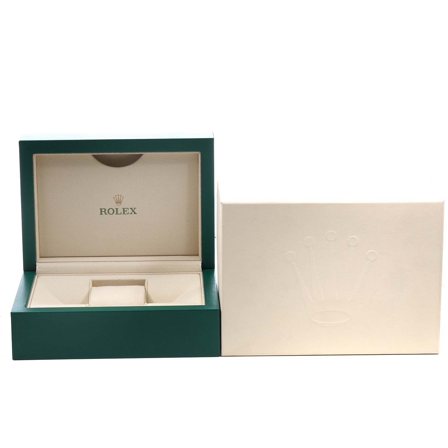 The image shows an open Rolex watch box and an outer box for the Datejust 41 model.