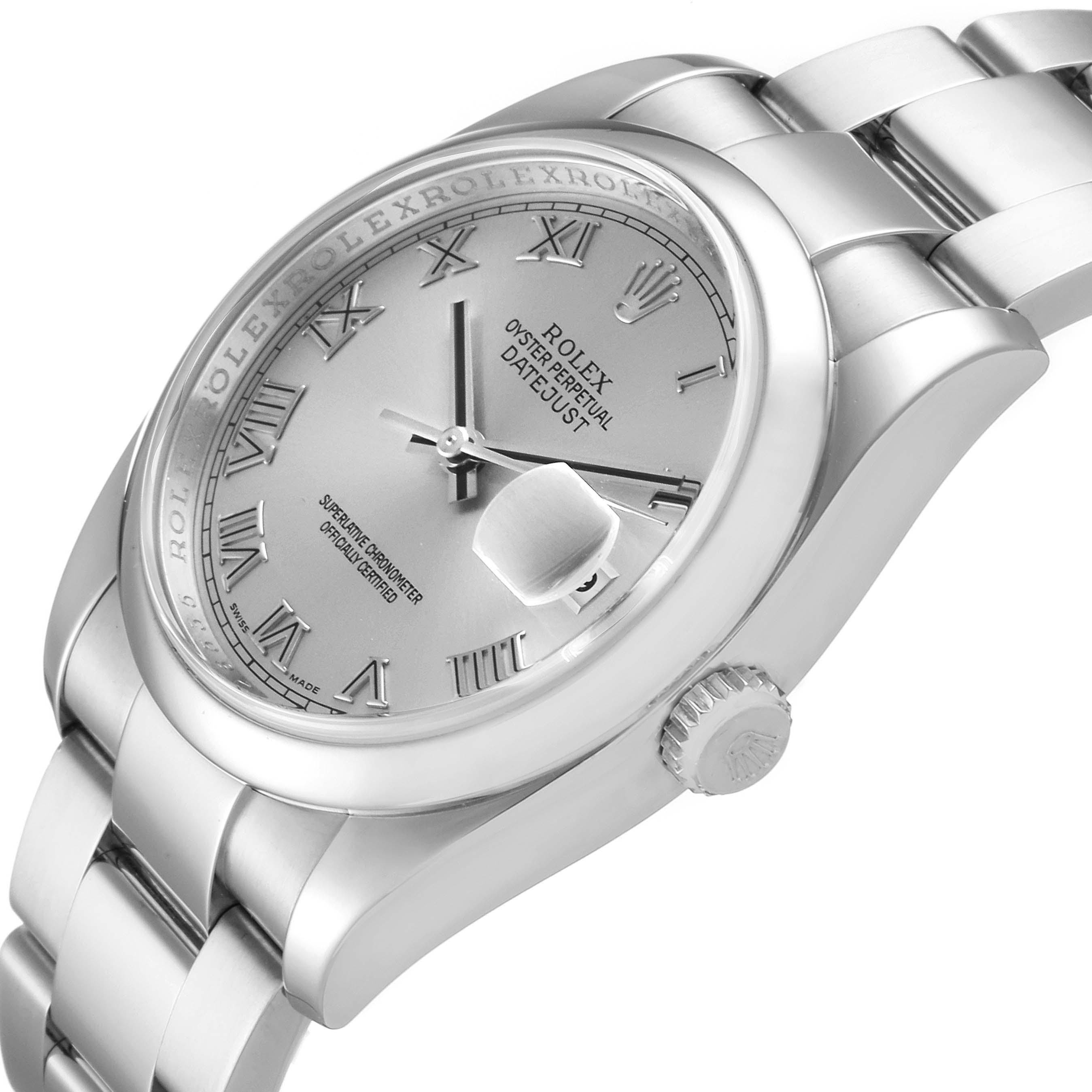 The image displays a side view angle of the Rolex Datejust 116200 Men's Stainless Steel Silver Dial 116200 Men's Stainless Steel Silver Dial watch, showcasing the dial, crown, and part of the bracelet.
