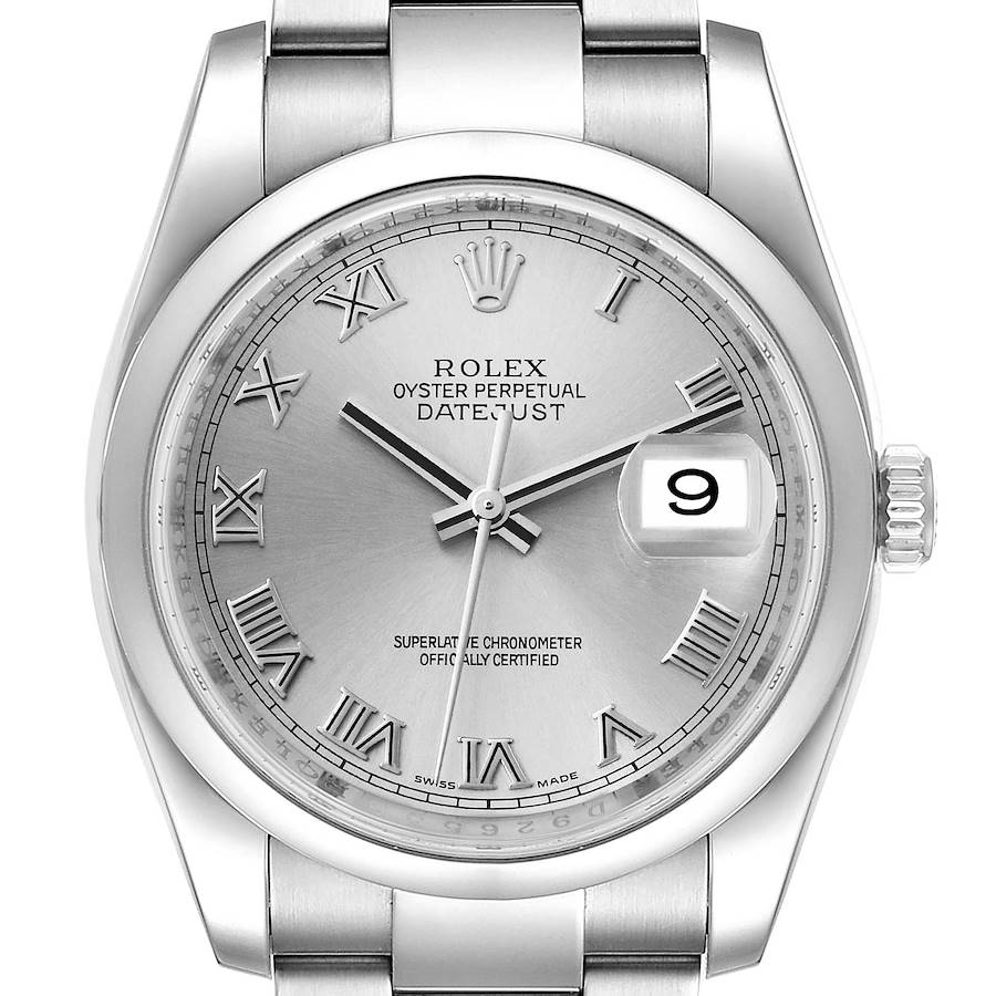 Rolex Datejust Silver Dial Steel Mens Watch 116200 Box Papers SwissWatchExpo