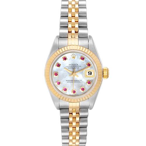 Photo of Rolex Datejust Steel Yellow Gold MOP Ruby Ladies Watch 79173 Box Papers