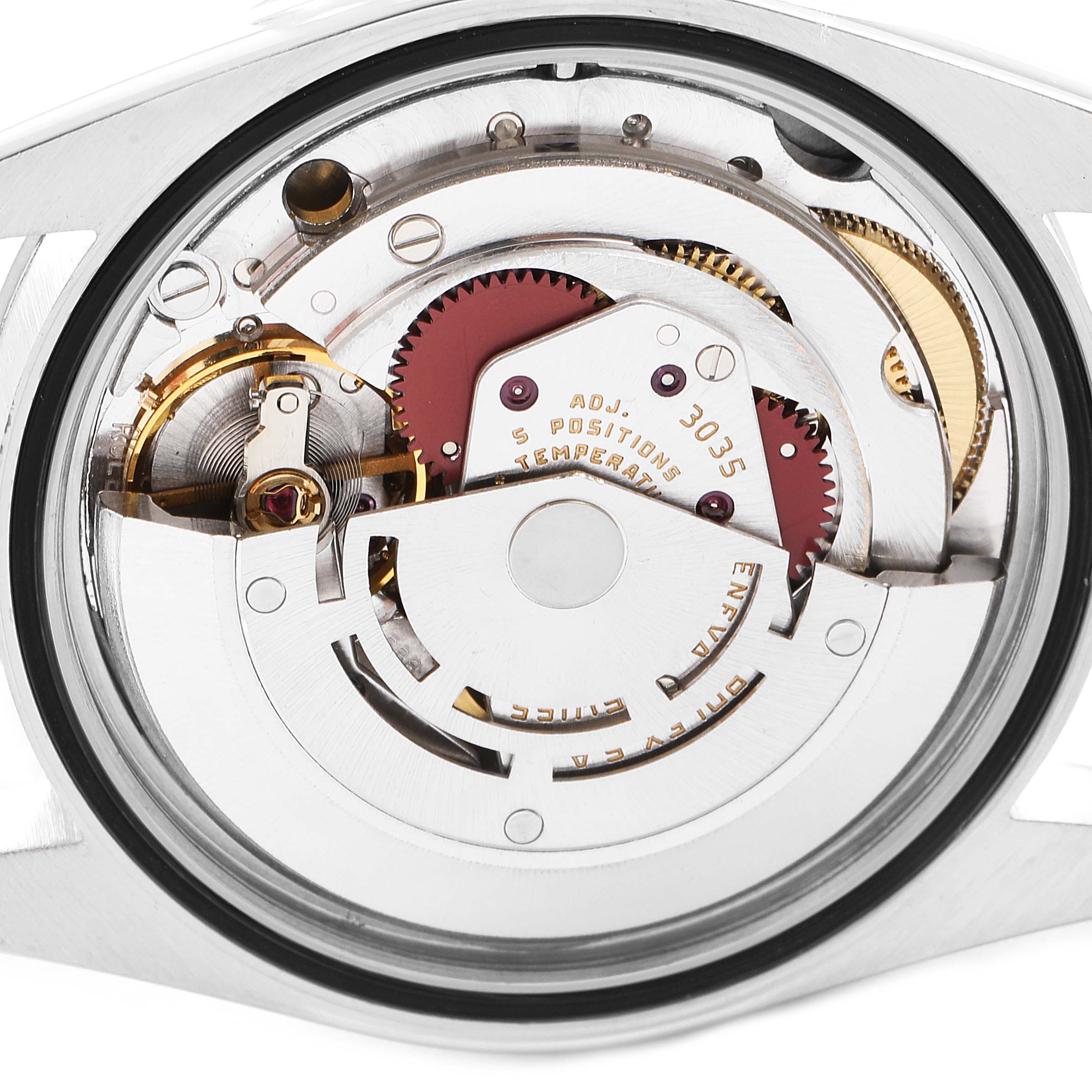 The image shows the inner mechanism and movement of a Rolex Explorer 14270 Men's Stainless Steel Black Dial 14270 Men's Stainless Steel Black Dial watch from a rear angle.