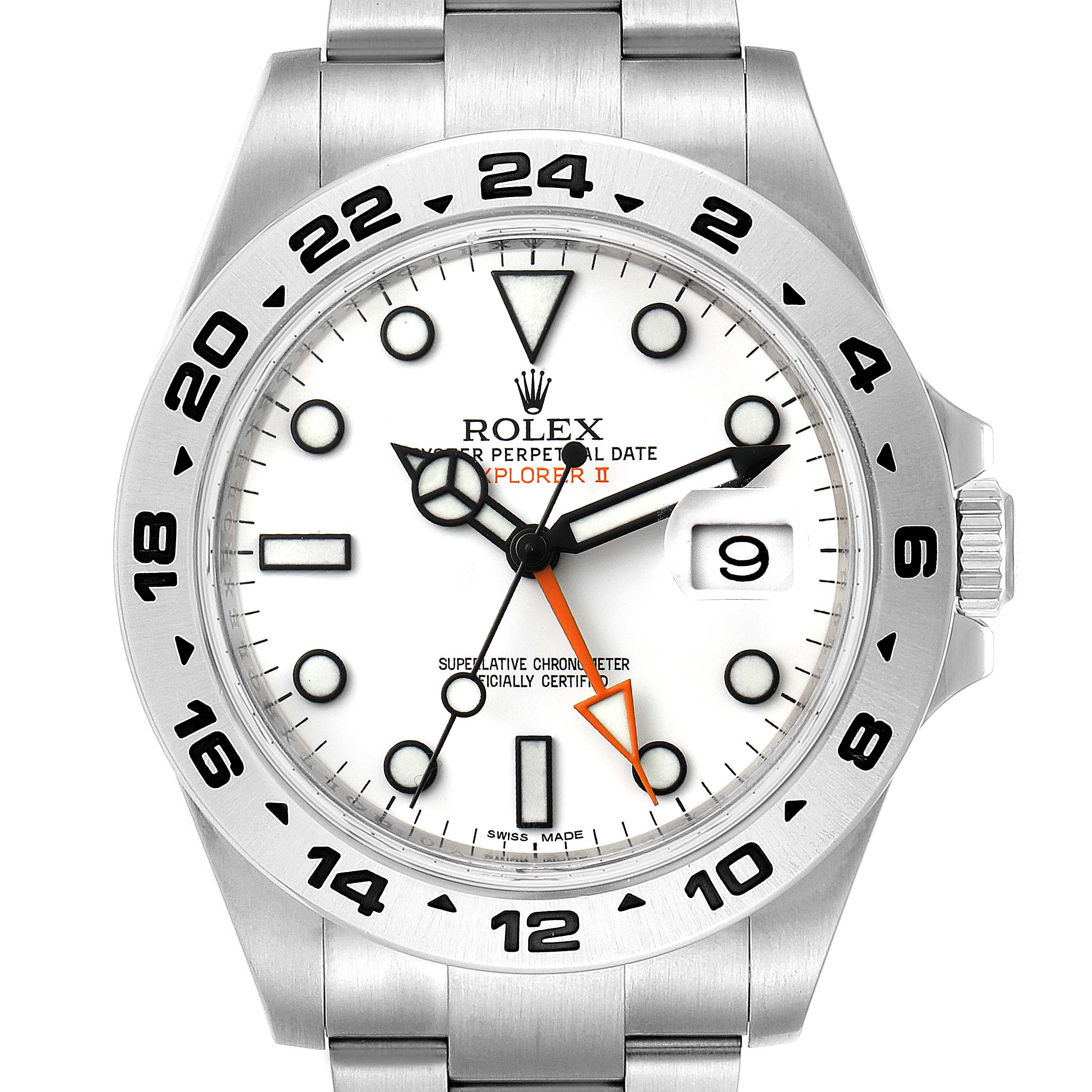 This image shows a Rolex Explorer 216570 Men
s Stainless Steel White Dial 216570 Men
s Stainless Steel White Dial watch from a front angle, highlighting its dial, bezel, hands, and bracelet.