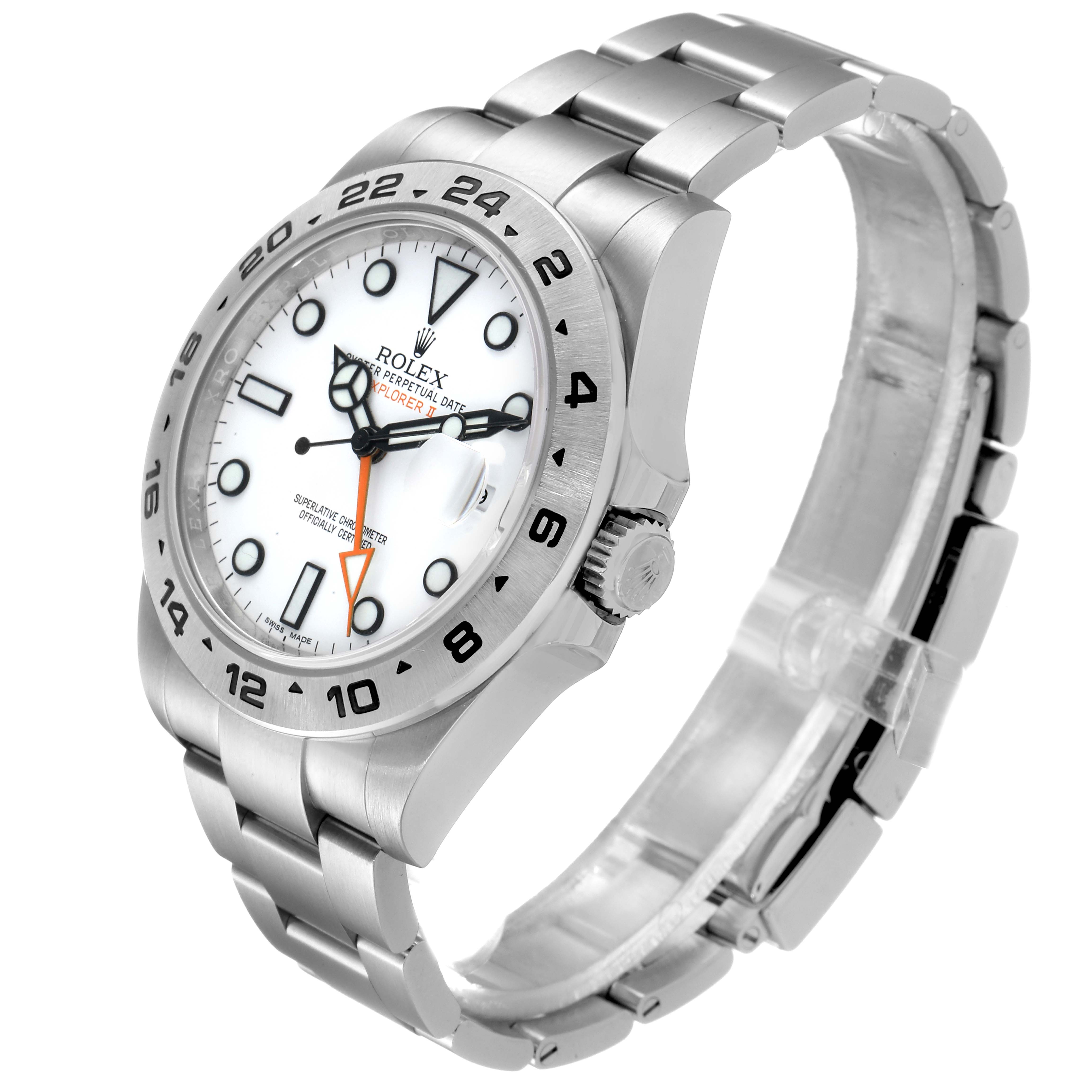 The Rolex Explorer 216570 Men
s Stainless Steel White Dial 216570 Men
s Stainless Steel White Dial watch is shown at an angle highlighting the face, bezel, crown, and bracelet.