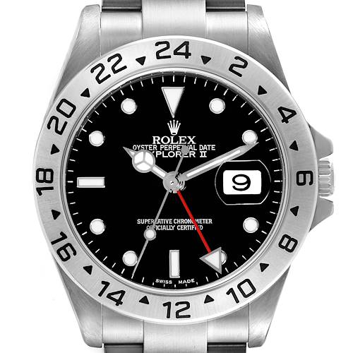 Photo of Rolex Explorer II 40mm Black Dial Red Hand Steel Mens Watch 16570 Box Papers