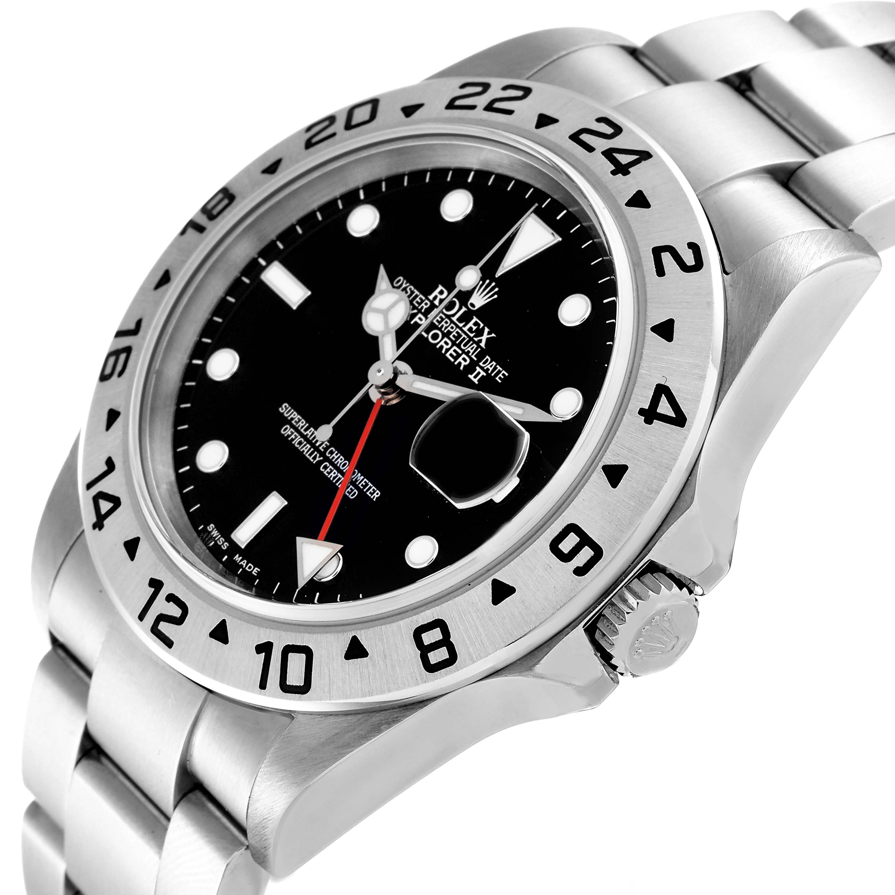 The image shows a Rolex Explorer 16570 Men's Stainless Steel Black Dial 16570 Men's Stainless Steel Black Dial watch from a side angle, displaying its dial, bezel, crown, and part of the bracelet.