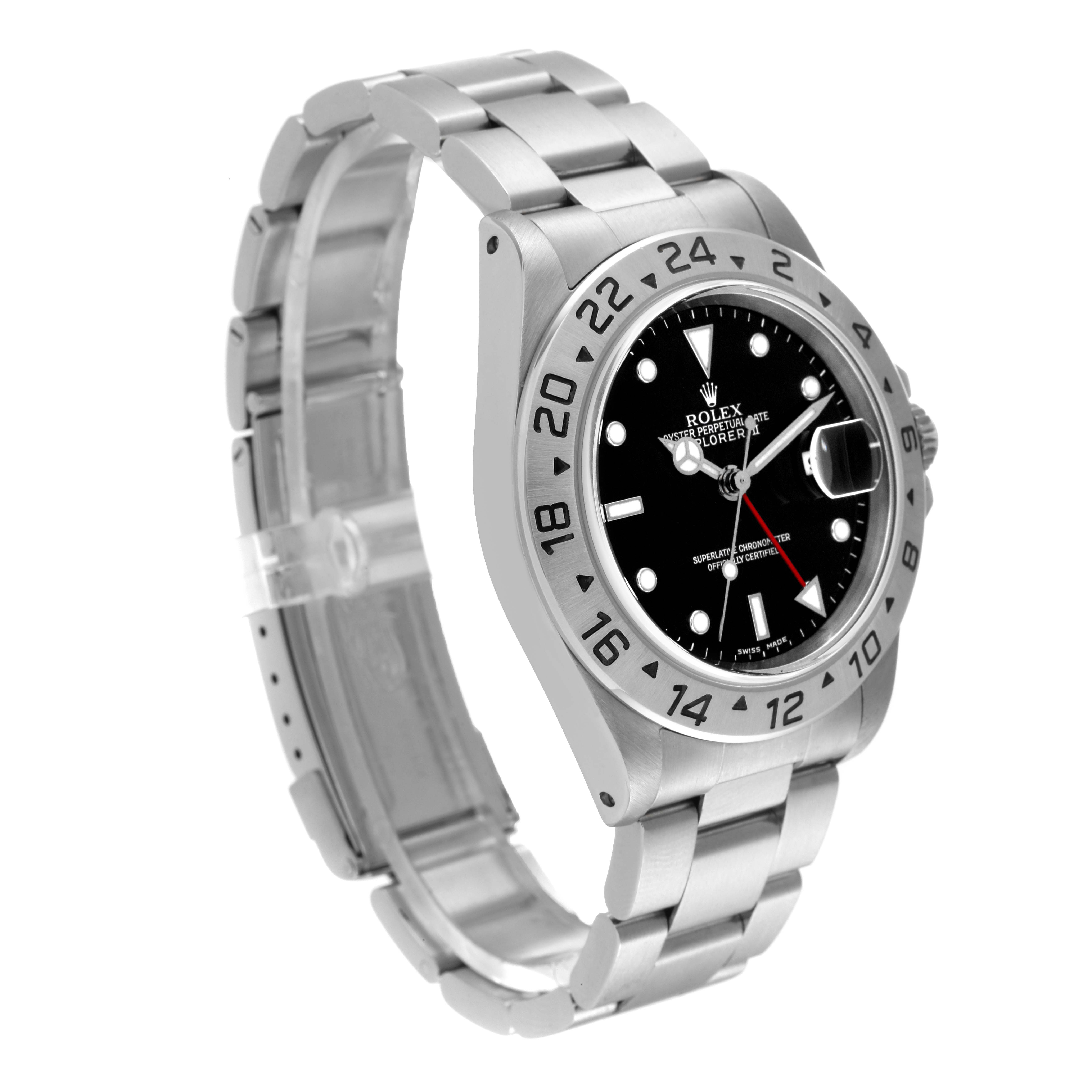 The image shows a Rolex Explorer 16570 Men
s Stainless Steel Black Dial 16570 Men
s Stainless Steel Black Dial watch at a three-quarter angle, highlighting its bracelet, bezel, dial, and crown.