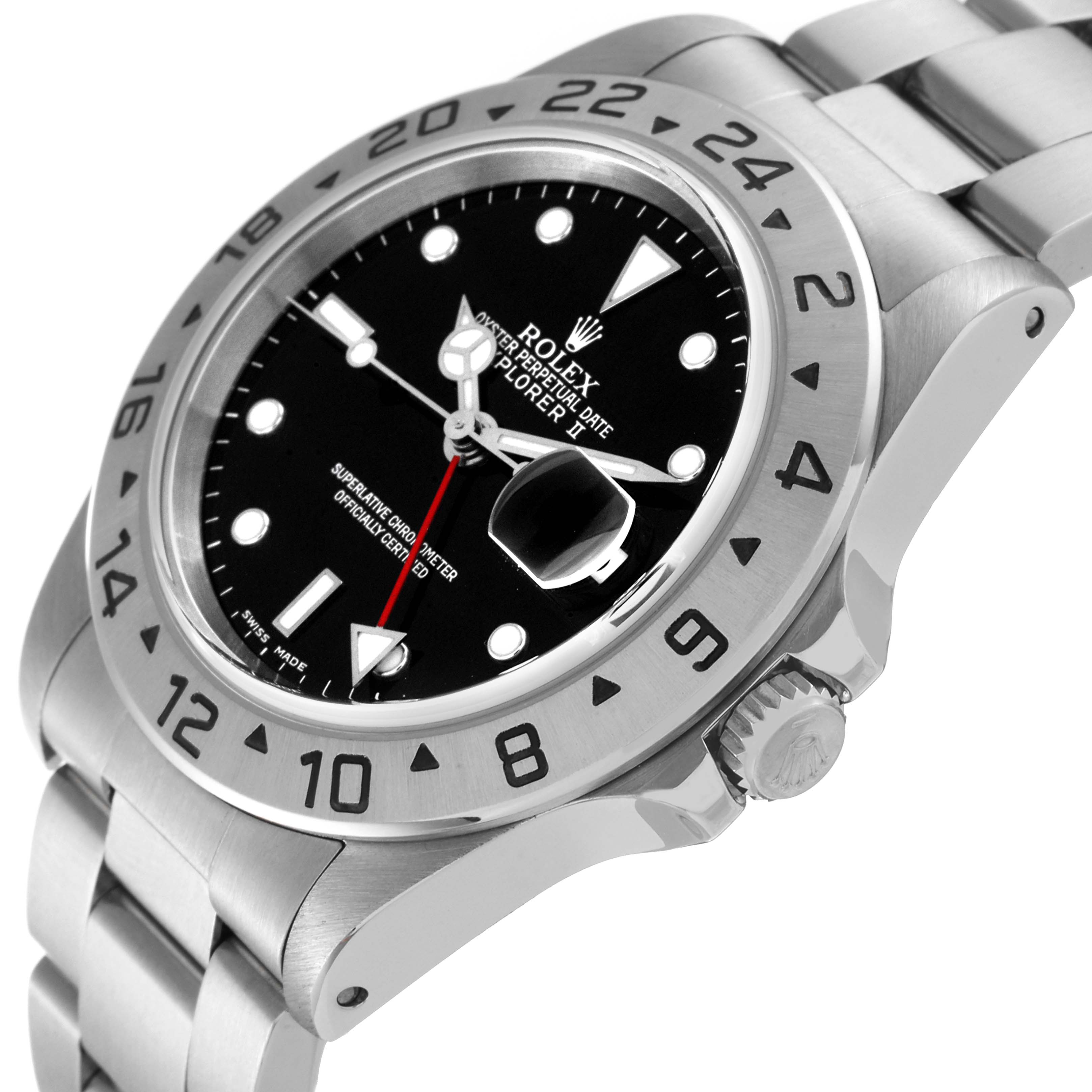 The image shows the Rolex Explorer 16570 Men
s Stainless Steel Black Dial 16570 Men
s Stainless Steel Black Dial watch from an angled view, highlighting the face, bezel, crown, and part of the bracelet.