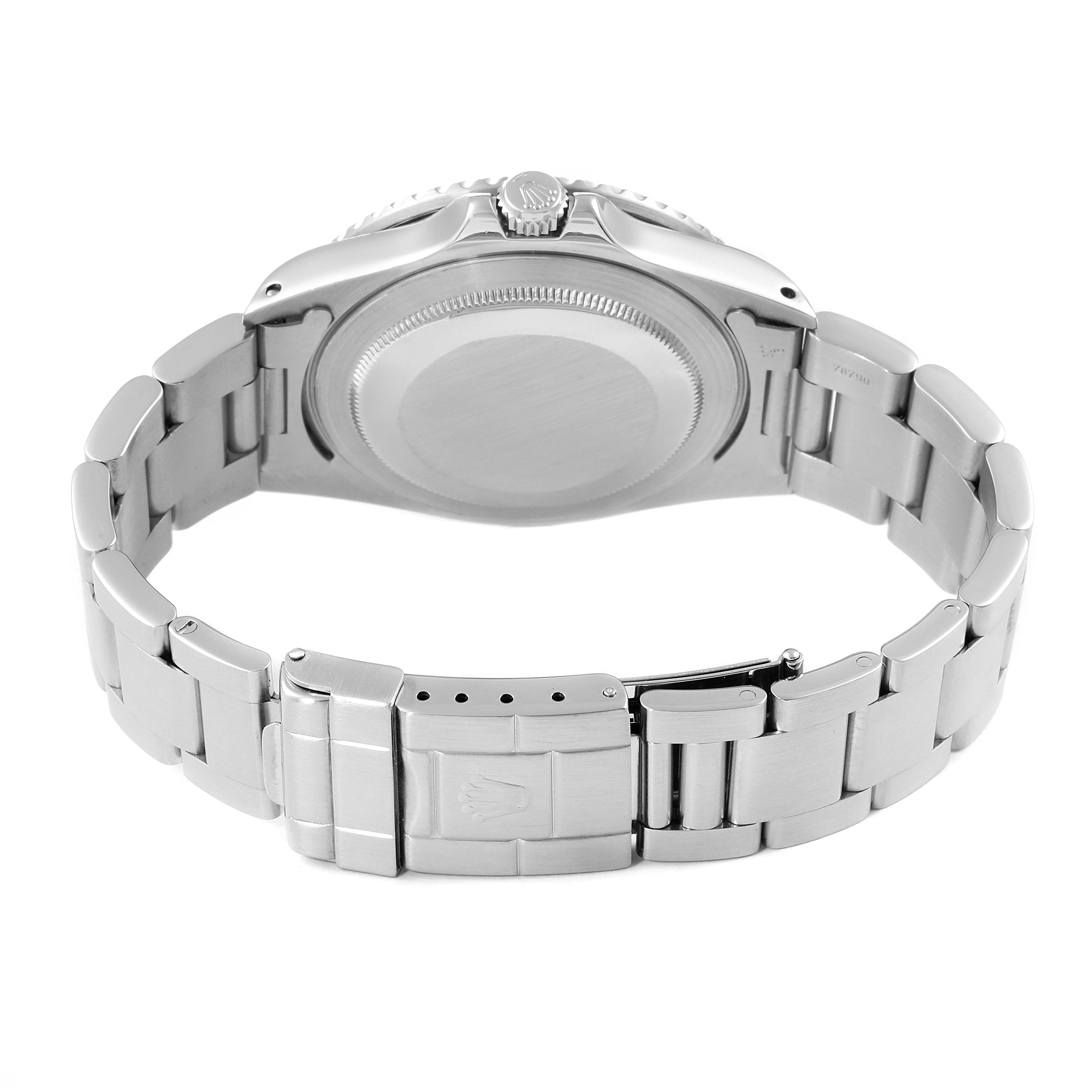 The image shows the back and bracelet of a Rolex GMT-Master 16700 Men
s Stainless Steel Black Dial 16700 Men
s Stainless Steel Black Dial watch from a rear angle.