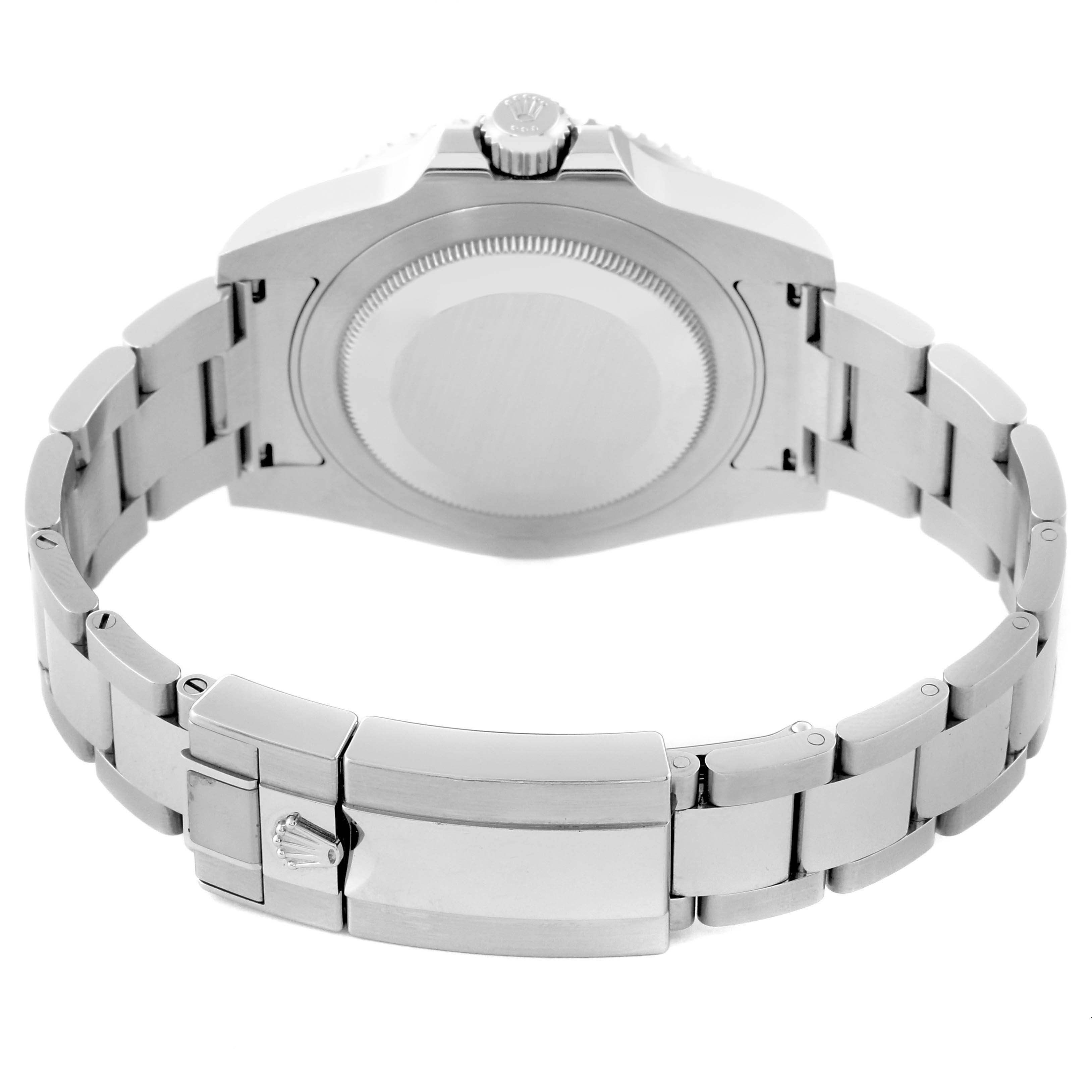 The image shows the back view of a Rolex GMT-Master 116710BLNR Men's Stainless Steel Black Dial 116710BLNR Men's Stainless Steel Black Dial watch, highlighting its case back, bracelet, and clasp.