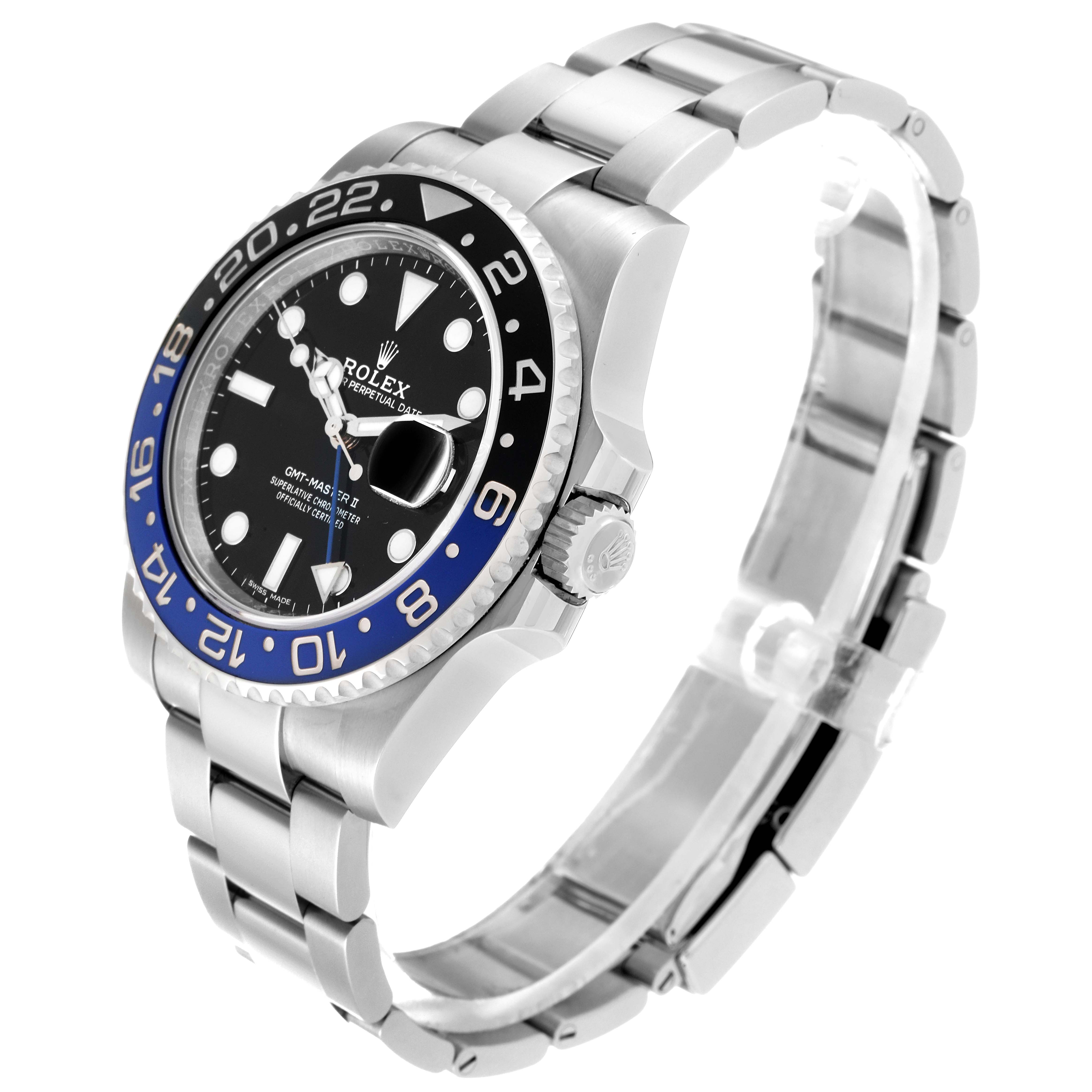 This image shows a side view of the Rolex GMT-Master 116710BLNR Men
s Stainless Steel Black Dial 116710BLNR Men
s Stainless Steel Black Dial watch, highlighting the bezel, dial, crown, and bracelet.