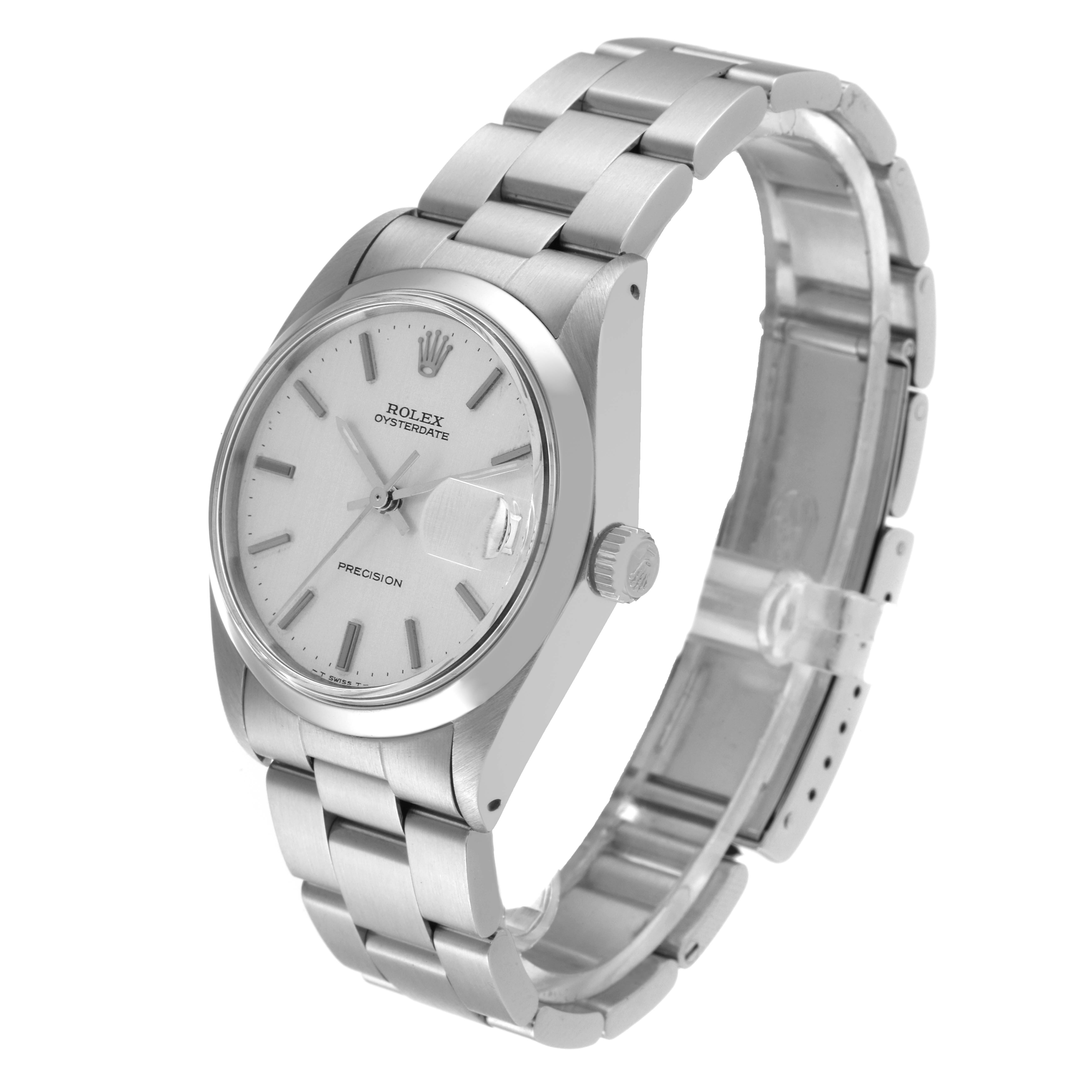 The image shows a left-side angle of a Rolex Vintage Collection 6694 Men's Stainless Steel Silver Dial 6694 Men's Stainless Steel Silver Dial watch, highlighting the face, bezel, crown, and bracelet.
