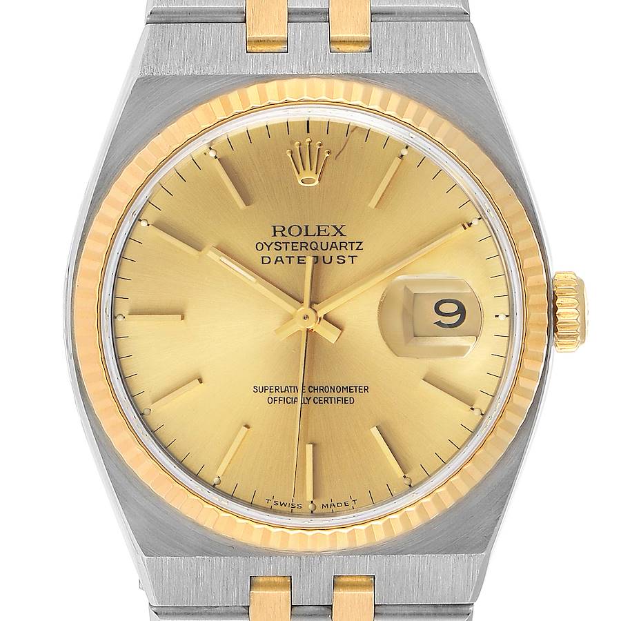Rolex Oysterquartz Datejust 36mm Steel Yellow Gold Mens Watch 17013 Unworn SwissWatchExpo