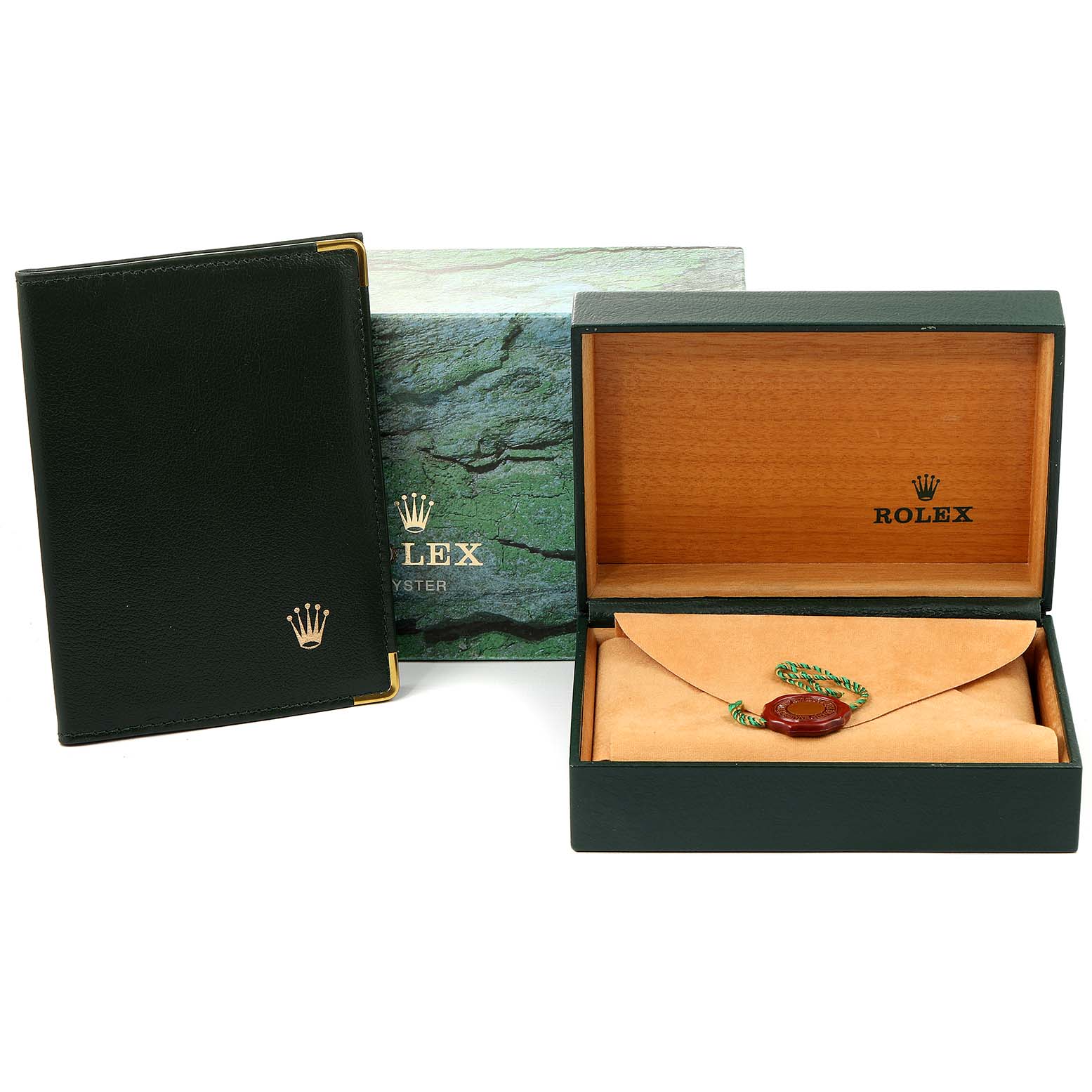 This image shows the packaging and accessories for the Rolex Oysterquartz 17013 Men's Steel and Gold (two tone) Champagne Dial 17013 Men's Steel and Gold (two tone) Champagne Dial model, including a watch box, outer box, and manual.