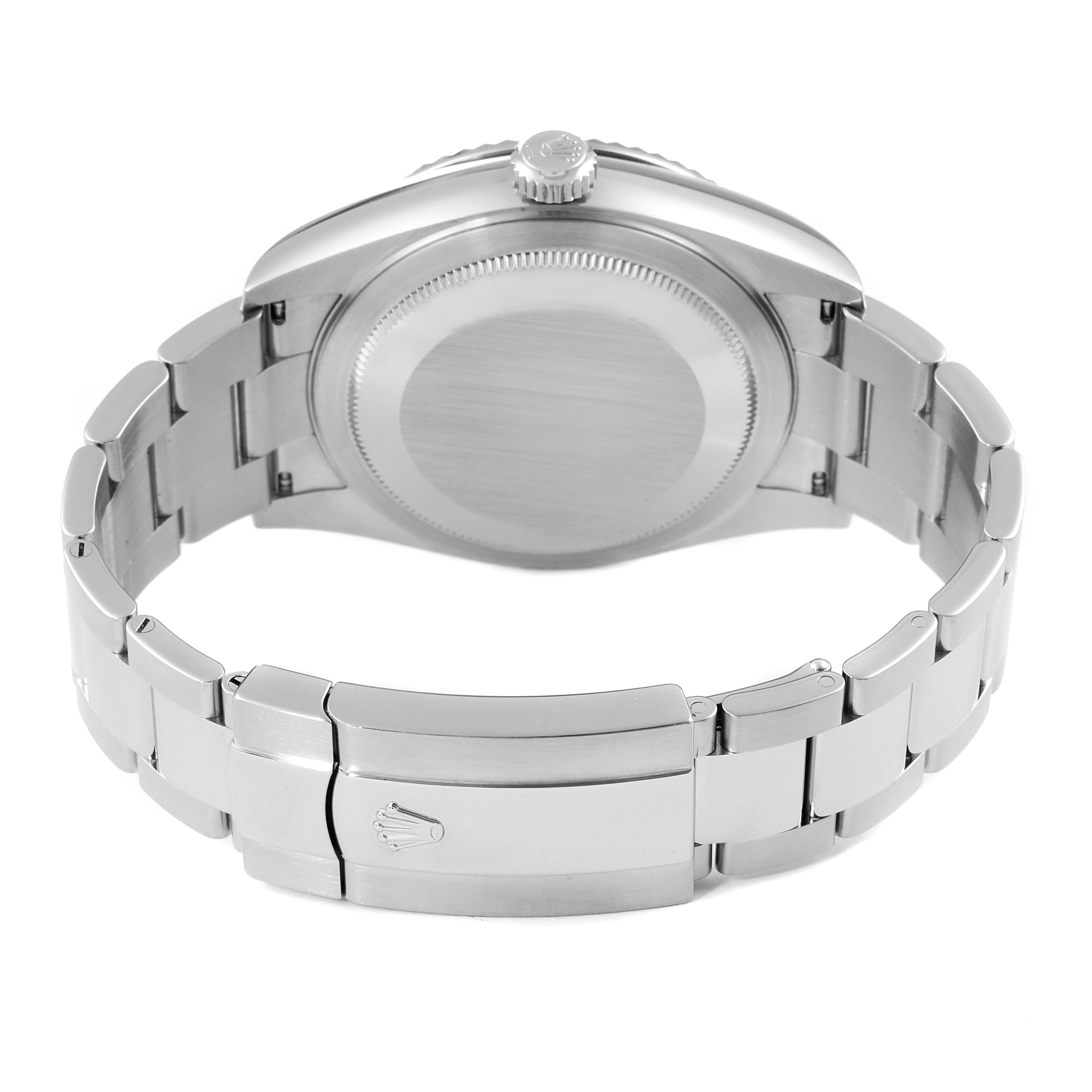 The image shows the back view of a Rolex Sky-Dweller 326934 Men's Stainless Steel Black Dial 326934 Men's Stainless Steel Black Dial watch, highlighting the clasp and the bracelet.