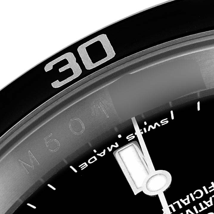 The image shows a close-up of the bezel and part of the dial of a Rolex Submariner 16610 Men's Stainless Steel Black Dial 16610 Men's Stainless Steel Black Dial watch, with the "30" marker visible.