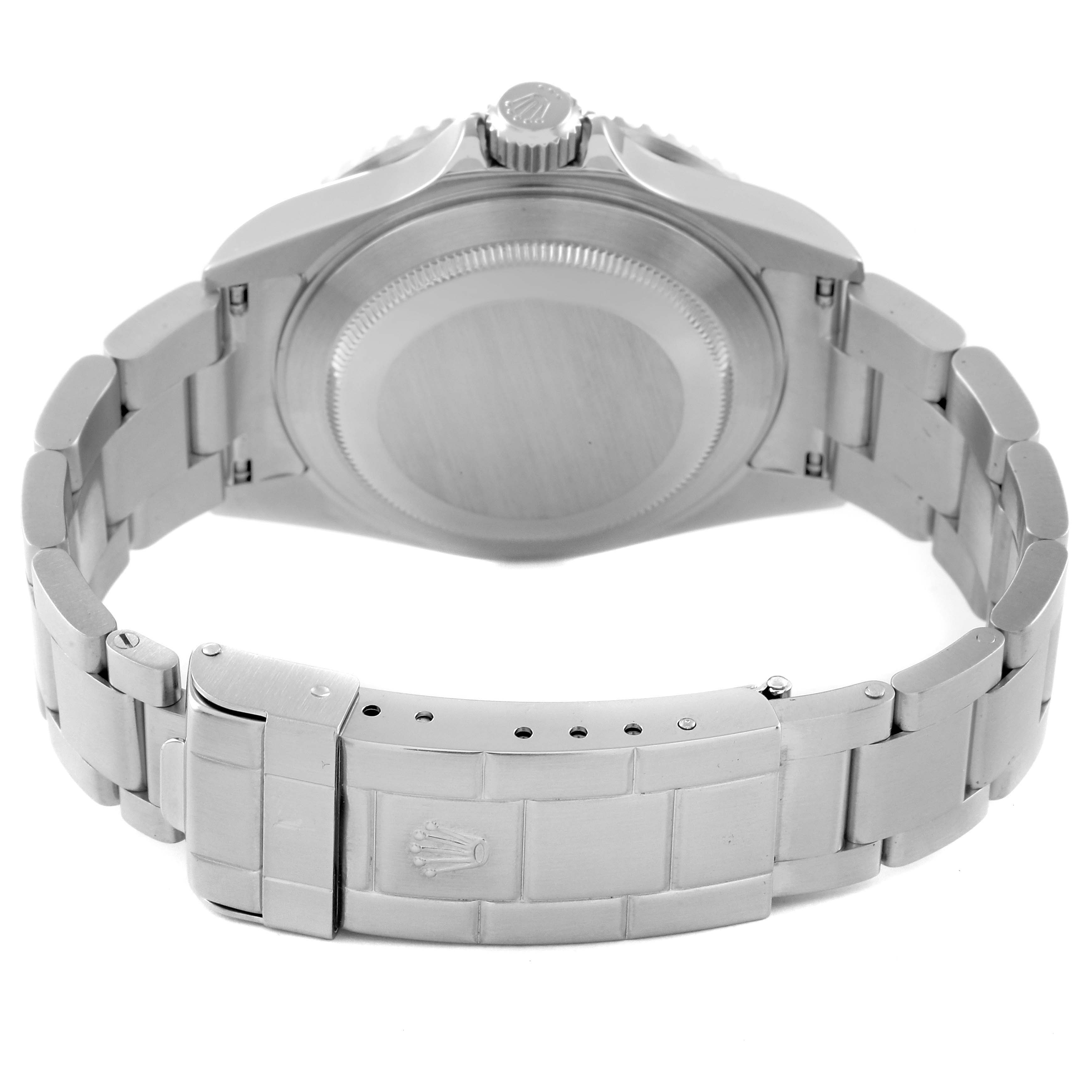 The image shows the back case and clasp of a Rolex Submariner 16610 Men's Stainless Steel Black Dial 16610 Men's Stainless Steel Black Dial watch from a rear angle.