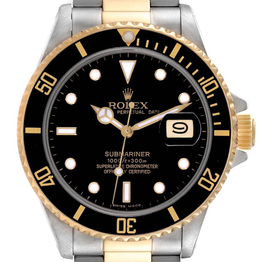 Rolex Submariner Steel 18K Yellow Gold Black Dial Mens Watch 16803 SwissWatchExpo