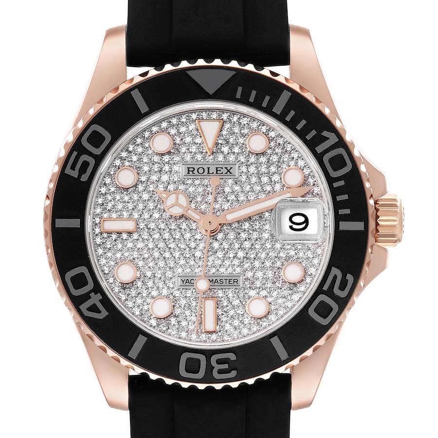 Rolex Yachtmaster 37 Rose Gold Diamond Dial Rubber Strap Mens Watch 268655 SwissWatchExpo