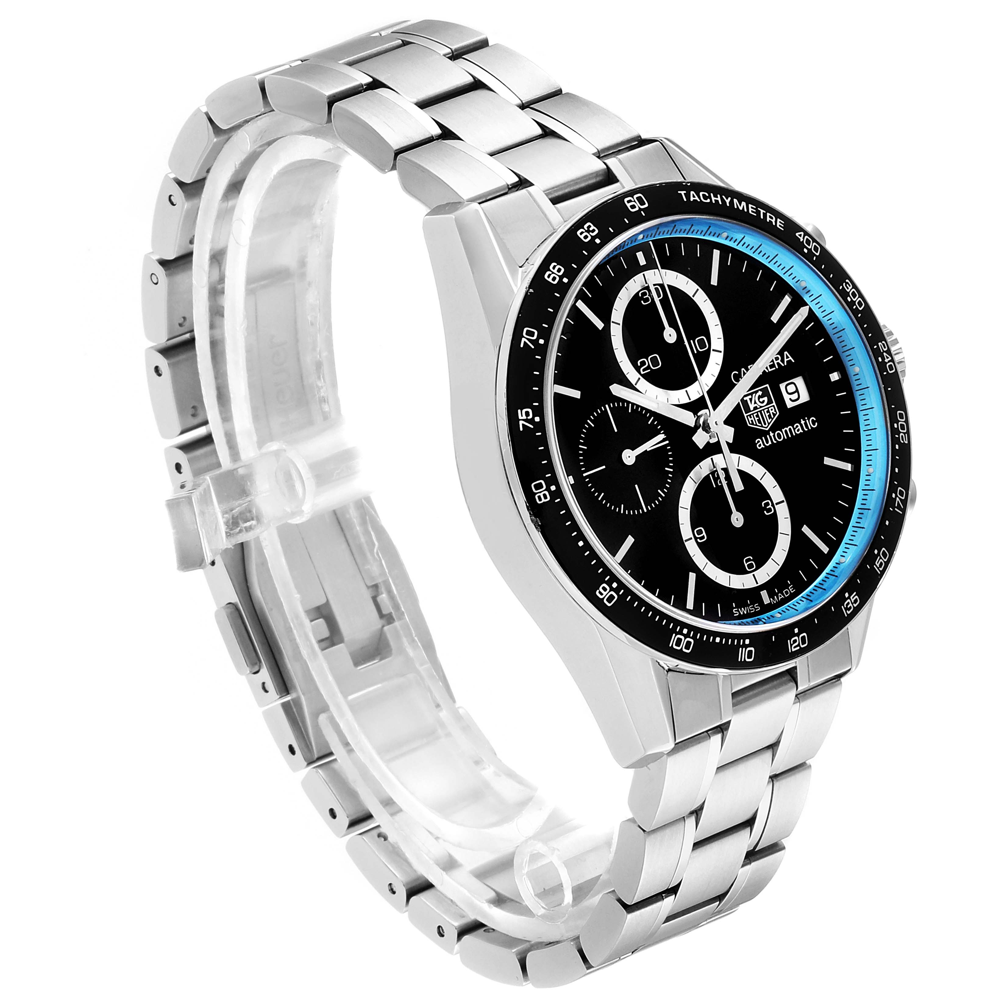 The image shows a Limited Edition Tag Heuer Carrera watch from a side angle, highlighting its bracelet and face.