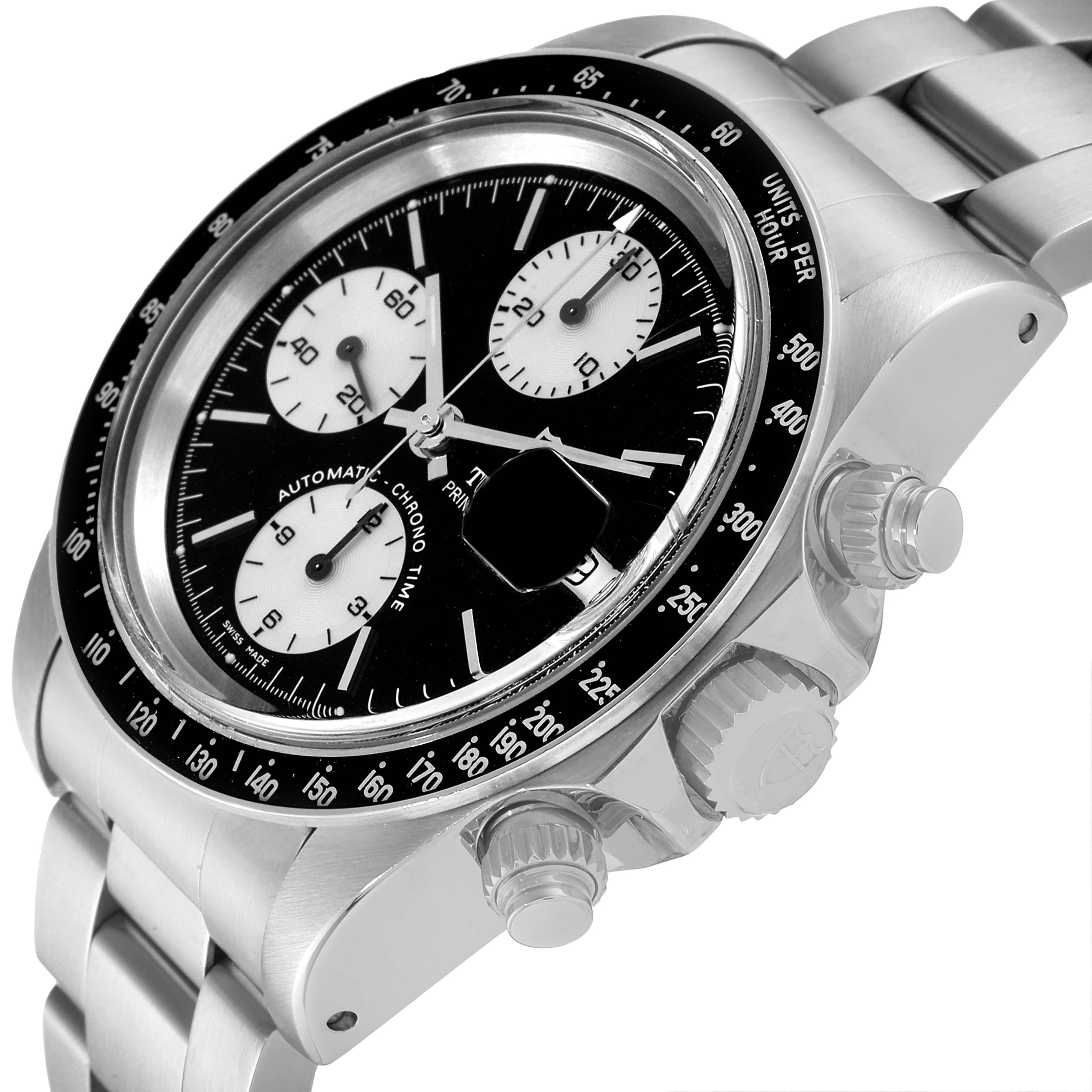 The image shows a Tudor Big Block 79160 Men's Stainless Steel Black Dial 79160 Men's Stainless Steel Black Dial watch angled from the front-right, highlighting its bezel, chronograph dials, and crown.