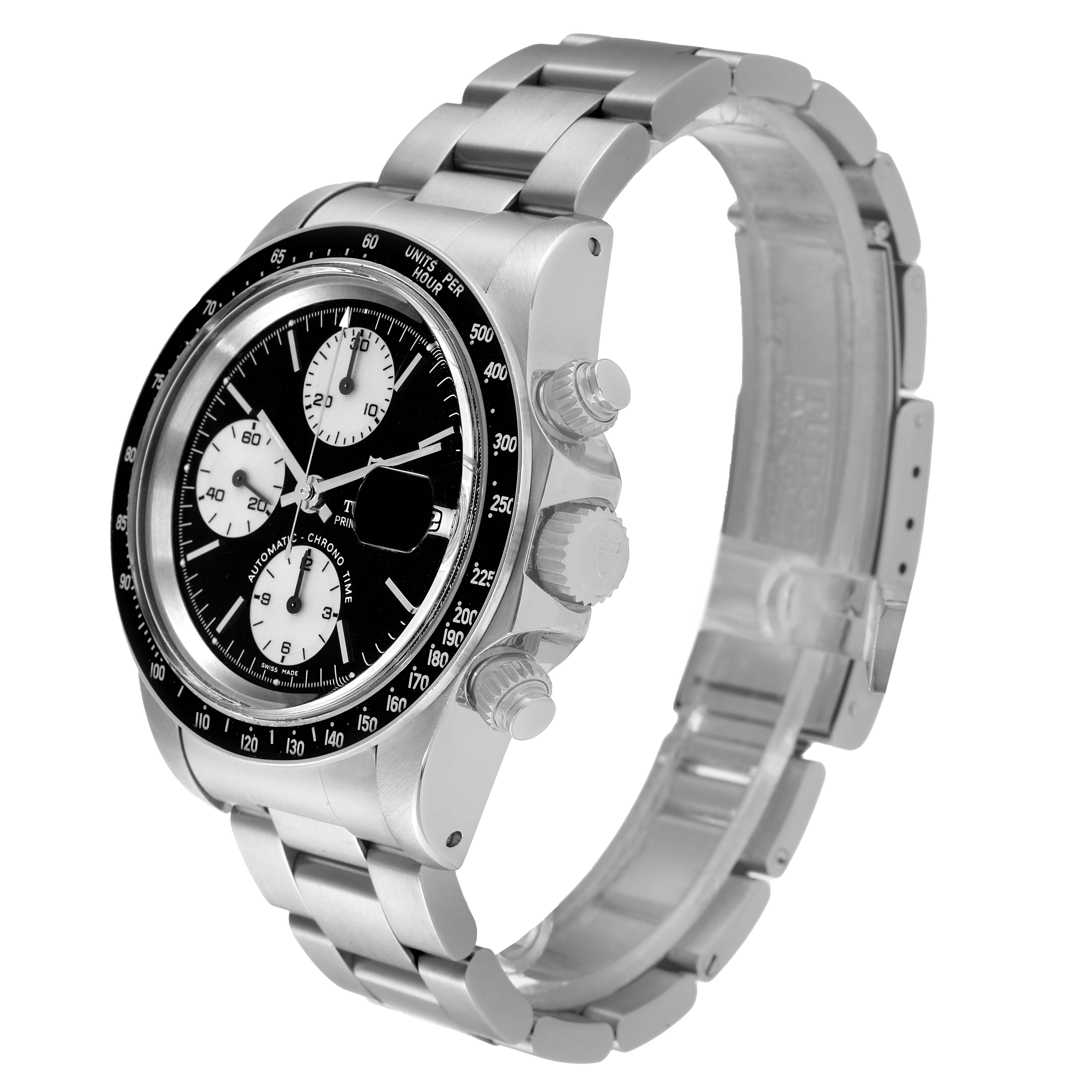 The Tudor Big Block 79160 Men's Stainless Steel Black Dial 79160 Men's Stainless Steel Black Dial watch is shown at a three-quarter angle, highlighting its stainless steel case, bezel, and bracelet.