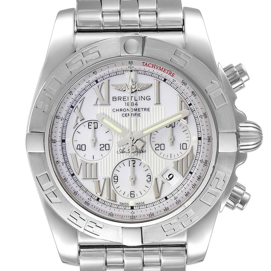 Breitling Chronomat 01 White Dial Steel Mens Watch AB0110 Box Papers SwissWatchExpo