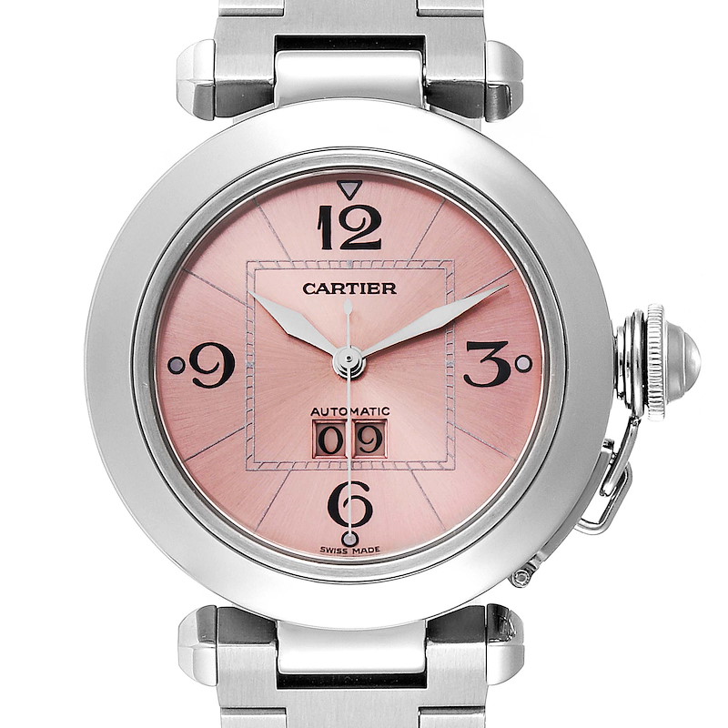 Cartier Pasha Big Date 35mm Pink Dial Steel Ladies Watch W31058M7 SwissWatchExpo