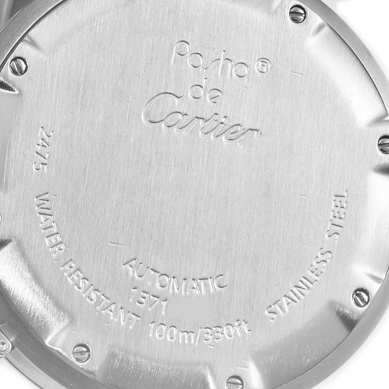This image shows the back case of the Pasha de Cartier watch.