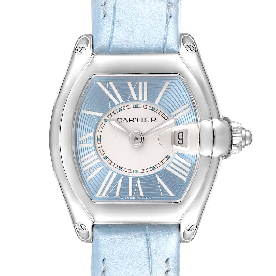 Cartier Roadster Blue Dial Blue Strap Steel Ladies Watch W62053V3 SwissWatchExpo