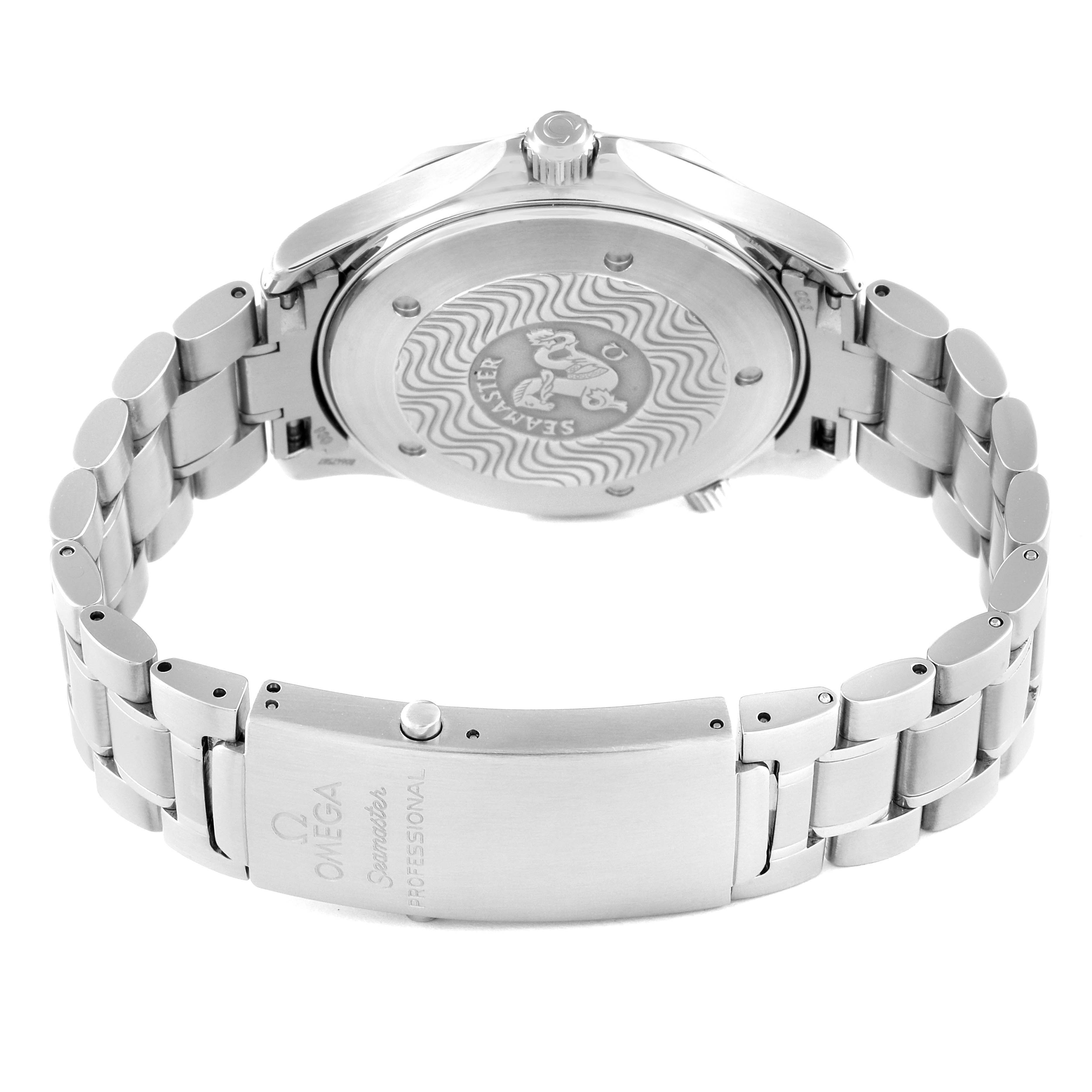 The image shows the back case and metal bracelet of the Omega Seamaster 2255.80.00 Men's Stainless Steel Blue Dial 2255.80.00 Men's Stainless Steel Blue Dial watch.