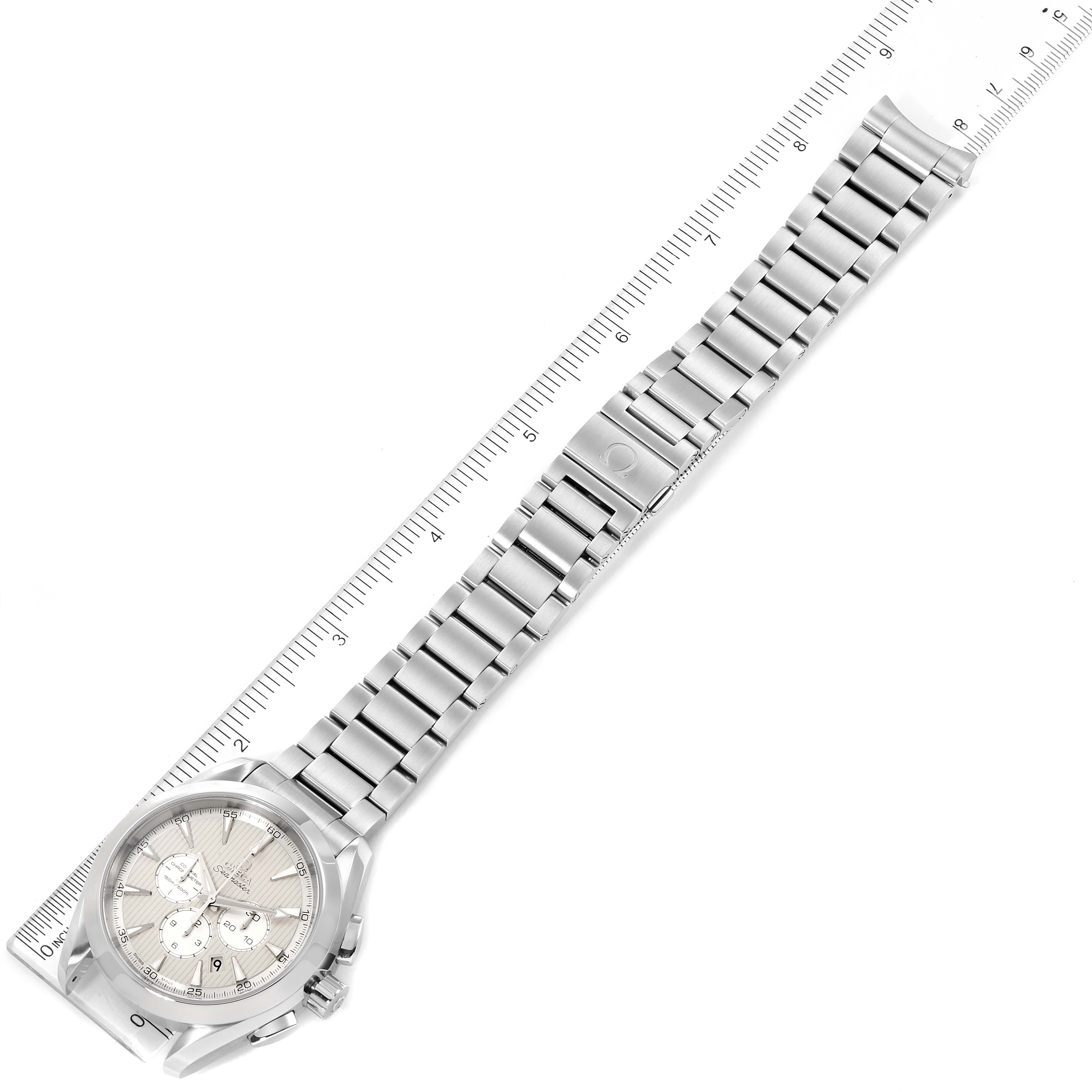 The image shows an angled top-down view of the Omega Aqua Terra 231.10.44.50.09.001 Men's Stainless Steel White Dial 231.10.44.50.09.001 Men's Stainless Steel White Dial watch, featuring its face and full metal bracelet.