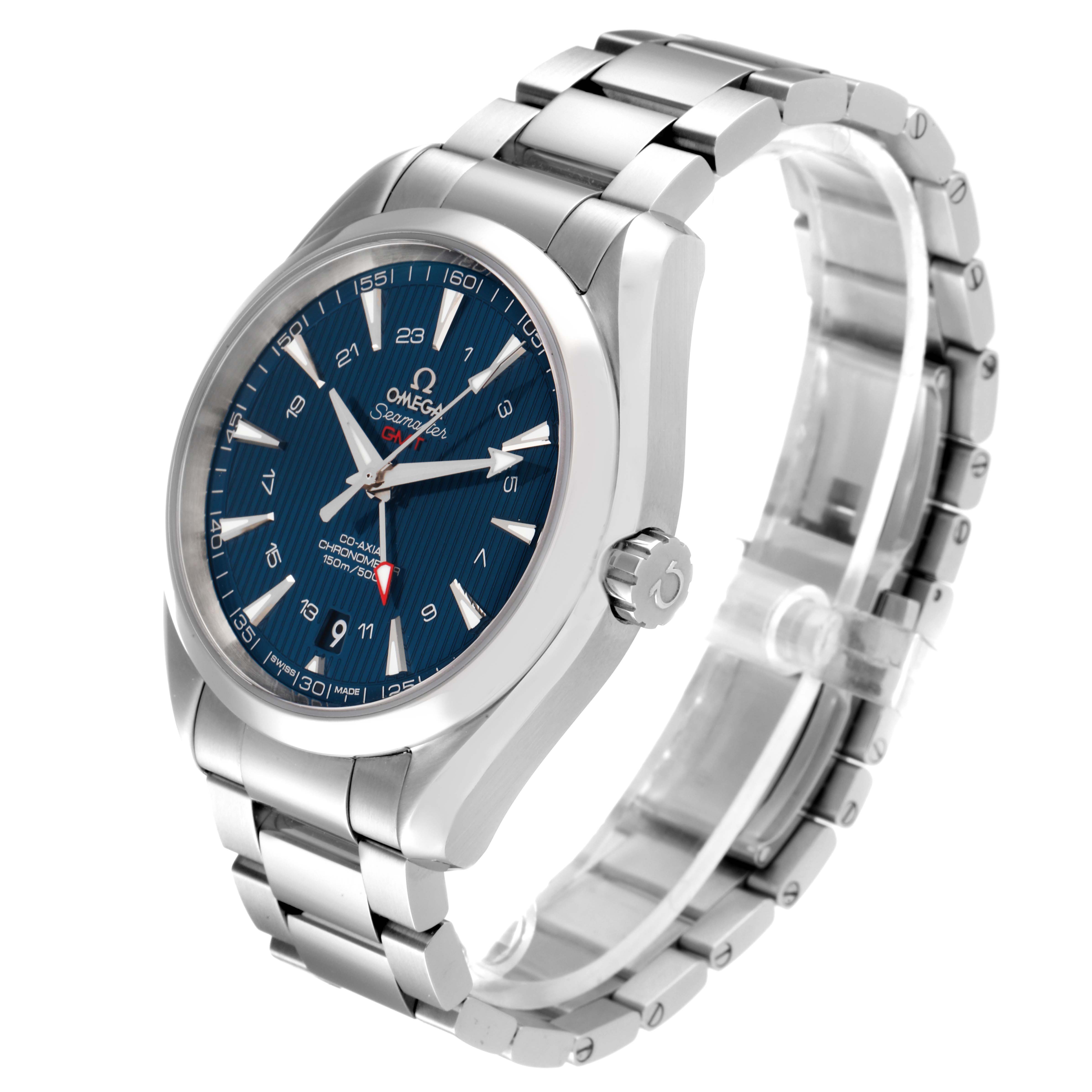 The image shows an Omega Aqua Terra 231.10.43.22.03.001 Men
s Stainless Steel Blue Dial 231.10.43.22.03.001 Men
s Stainless Steel Blue Dial watch at a 3/4 angle, highlighting the dial, crown, and bracelet.