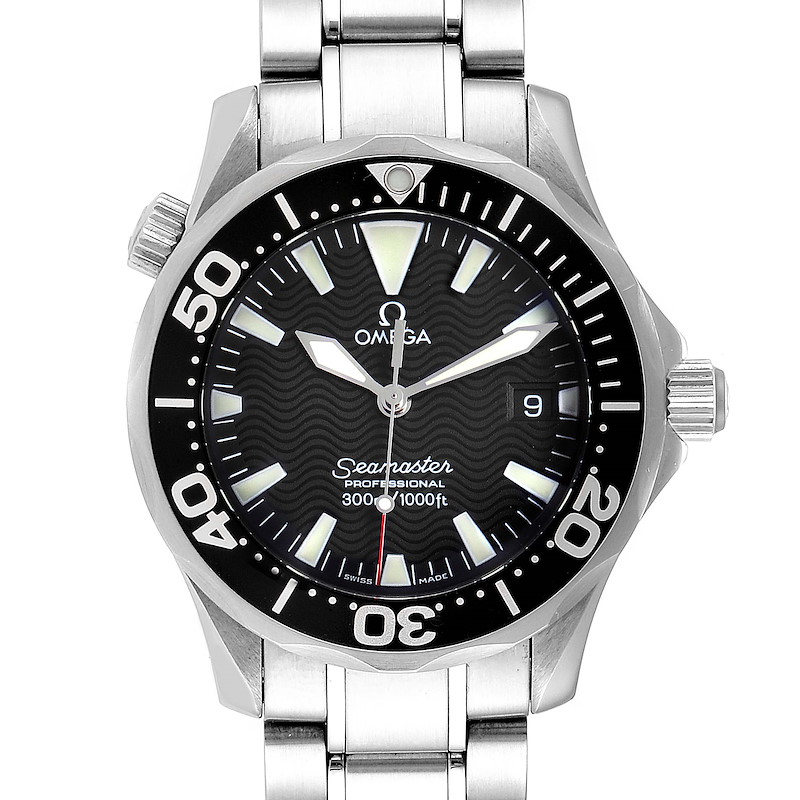 Omega Seamaster James Bond 36 Midsize Black Wave Dial Watch 2564.50.00 SwissWatchExpo
