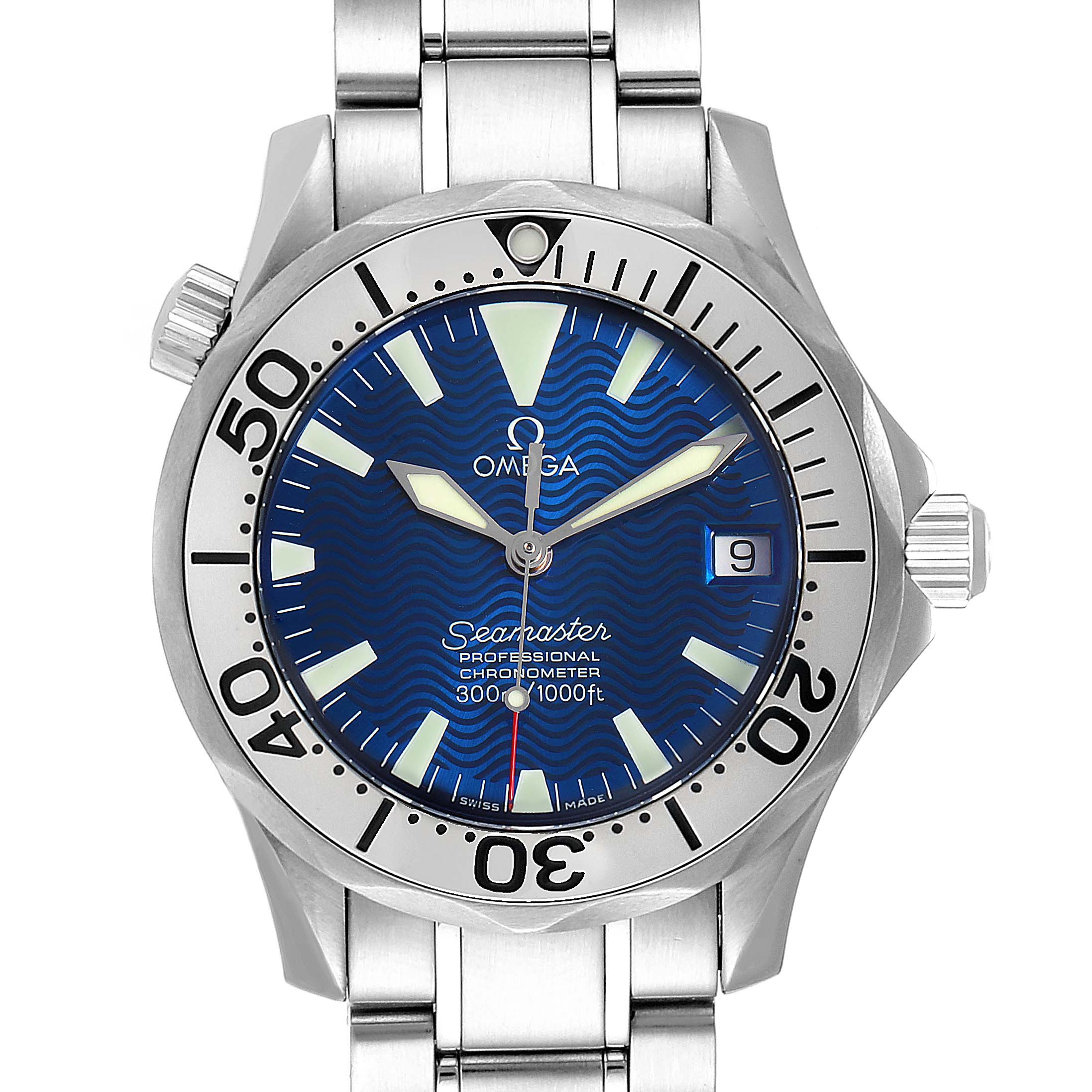 Omega Seamaster Midsize Blue Wave Dial Steel Mens Watch 2553.80.00 ...