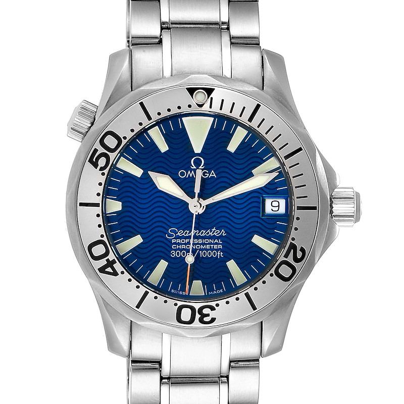 Omega Seamaster Midsize Steel Electric Blue Dial Watch 2553.80.00 SwissWatchExpo
