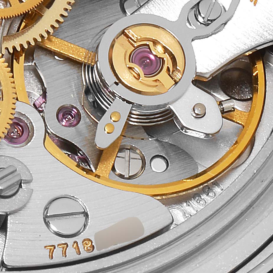 This is a close-up view of the movement mechanism inside an Omega Speedmaster 3570.50.00 Men
s Stainless Steel Black Dial 3570.50.00 Men
s Stainless Steel Black Dial watch.