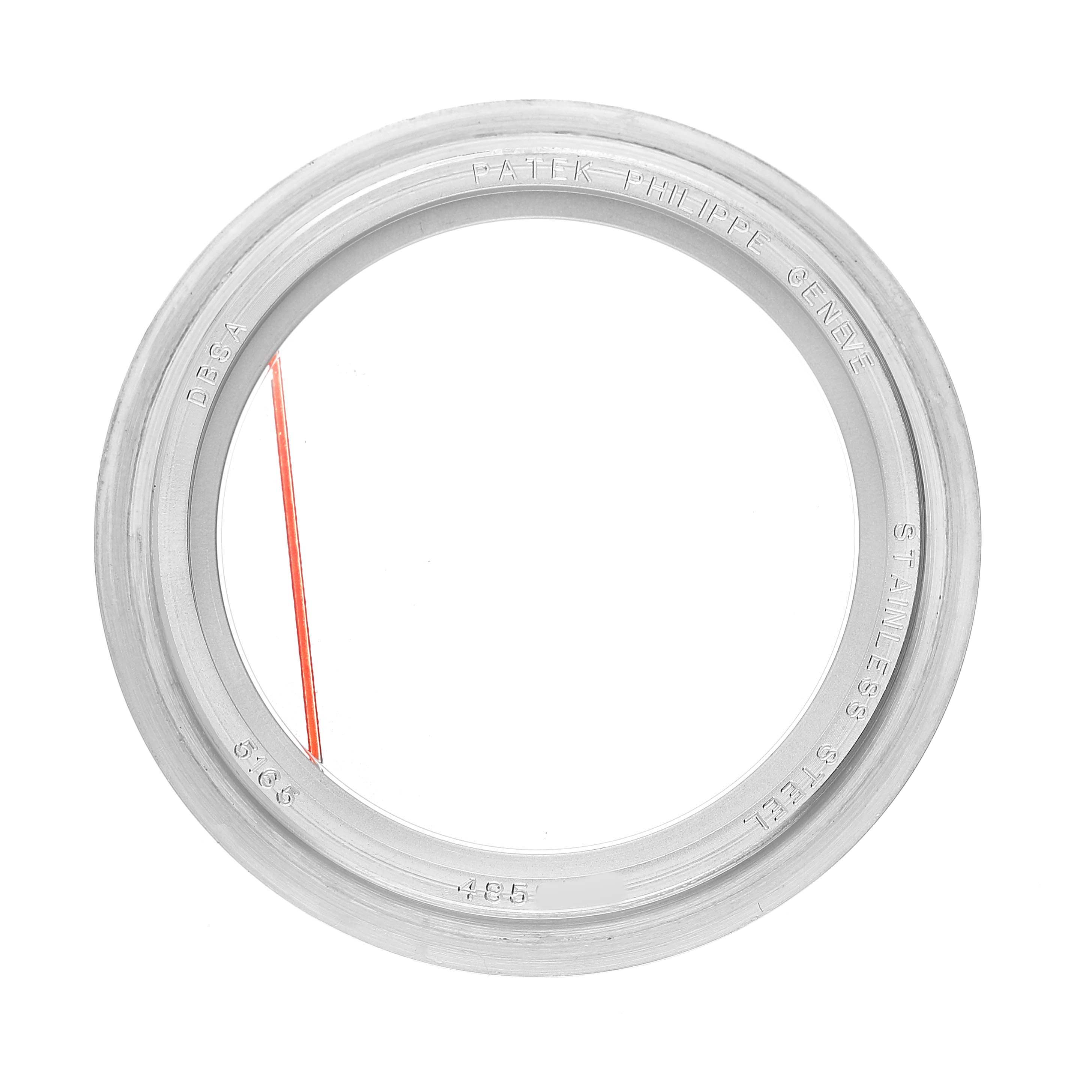 The image shows a stainless steel bezel for a Patek Philippe Aquanaut 5165A-001 Men's Stainless Steel Black Dial watch viewed from above.