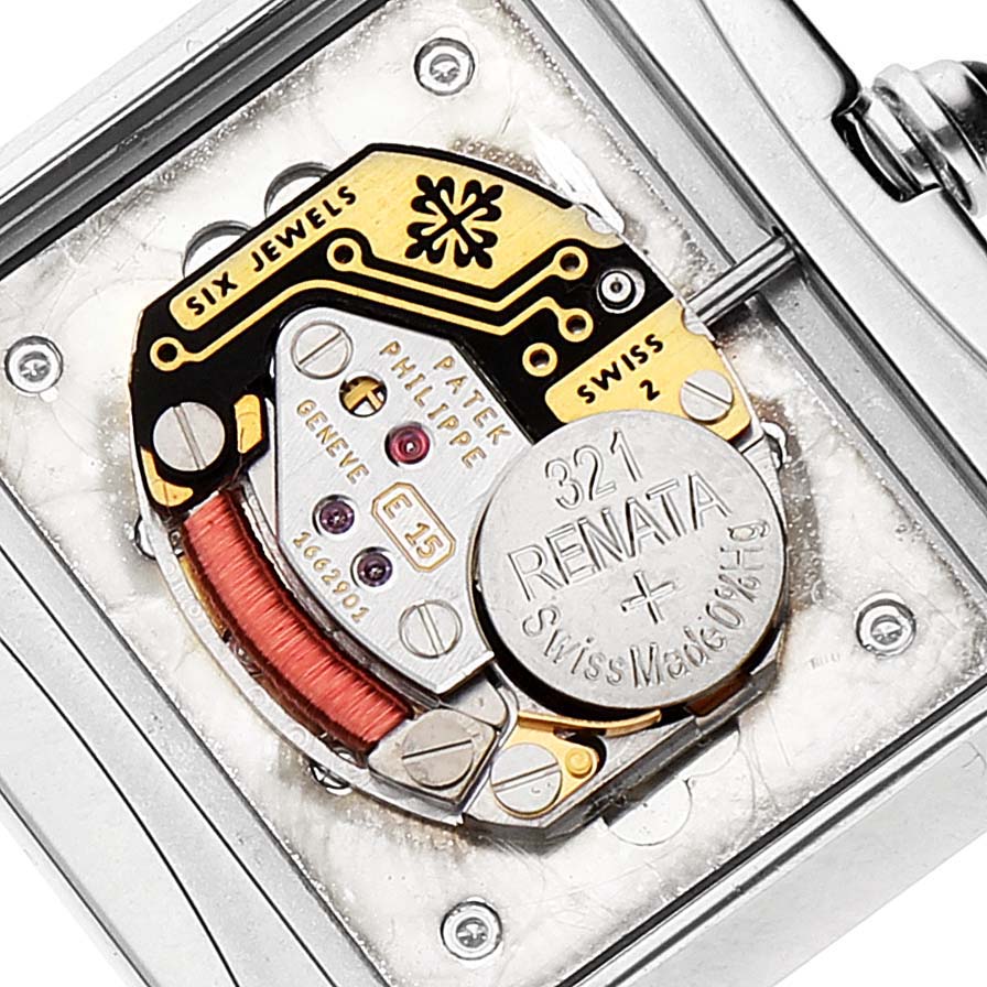 The image shows the movement mechanism of a Patek Philippe Twenty-4 4910/10A-010 Women's Stainless Steel Silver Dial 4910/10A-010 Women's Stainless Steel Silver Dial watch, viewed from the back.