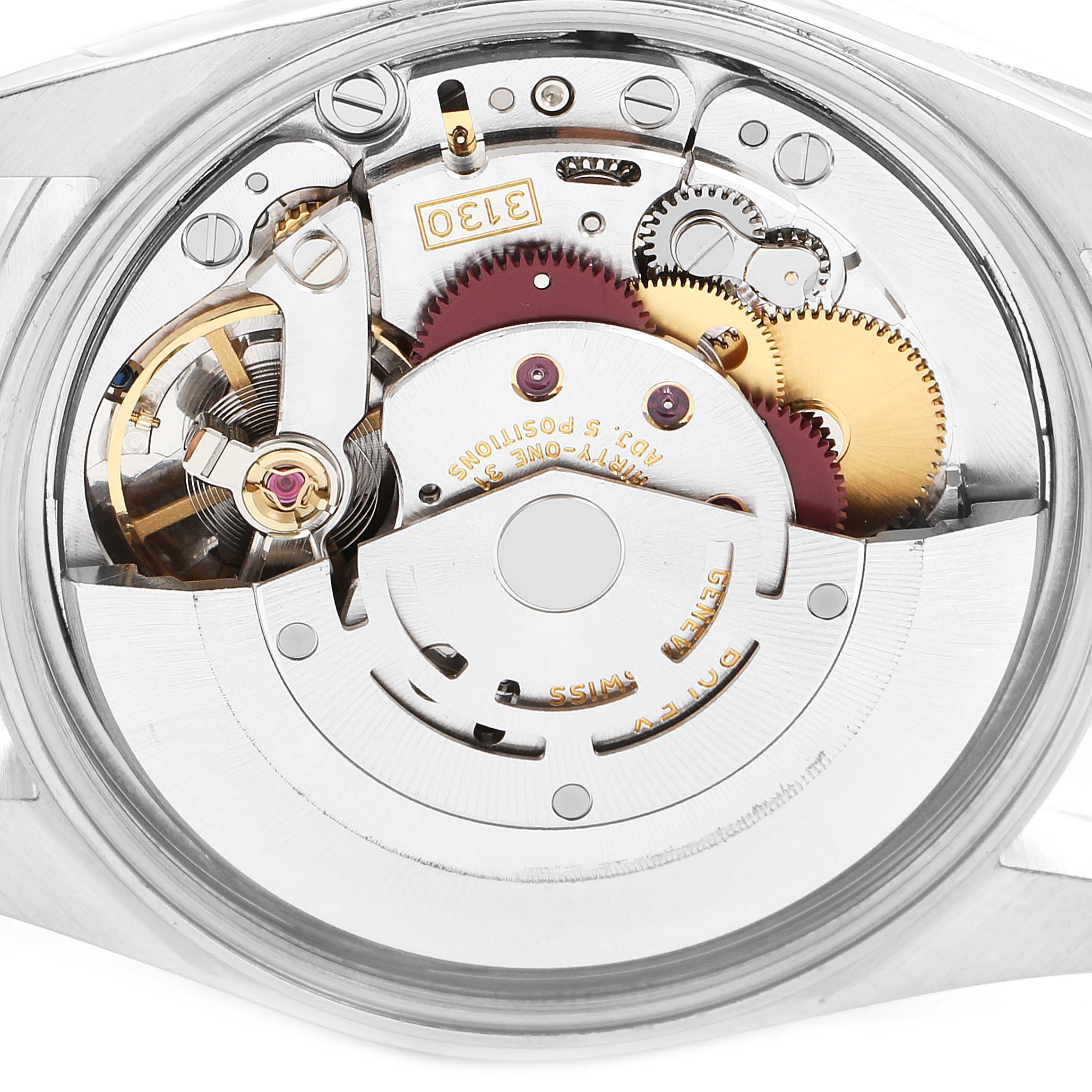 This image shows the internal mechanical parts of a Rolex Air-King 14000 Men's Stainless Steel Black Dial 14000 Men's Stainless Steel Black Dial watch viewed from the back.