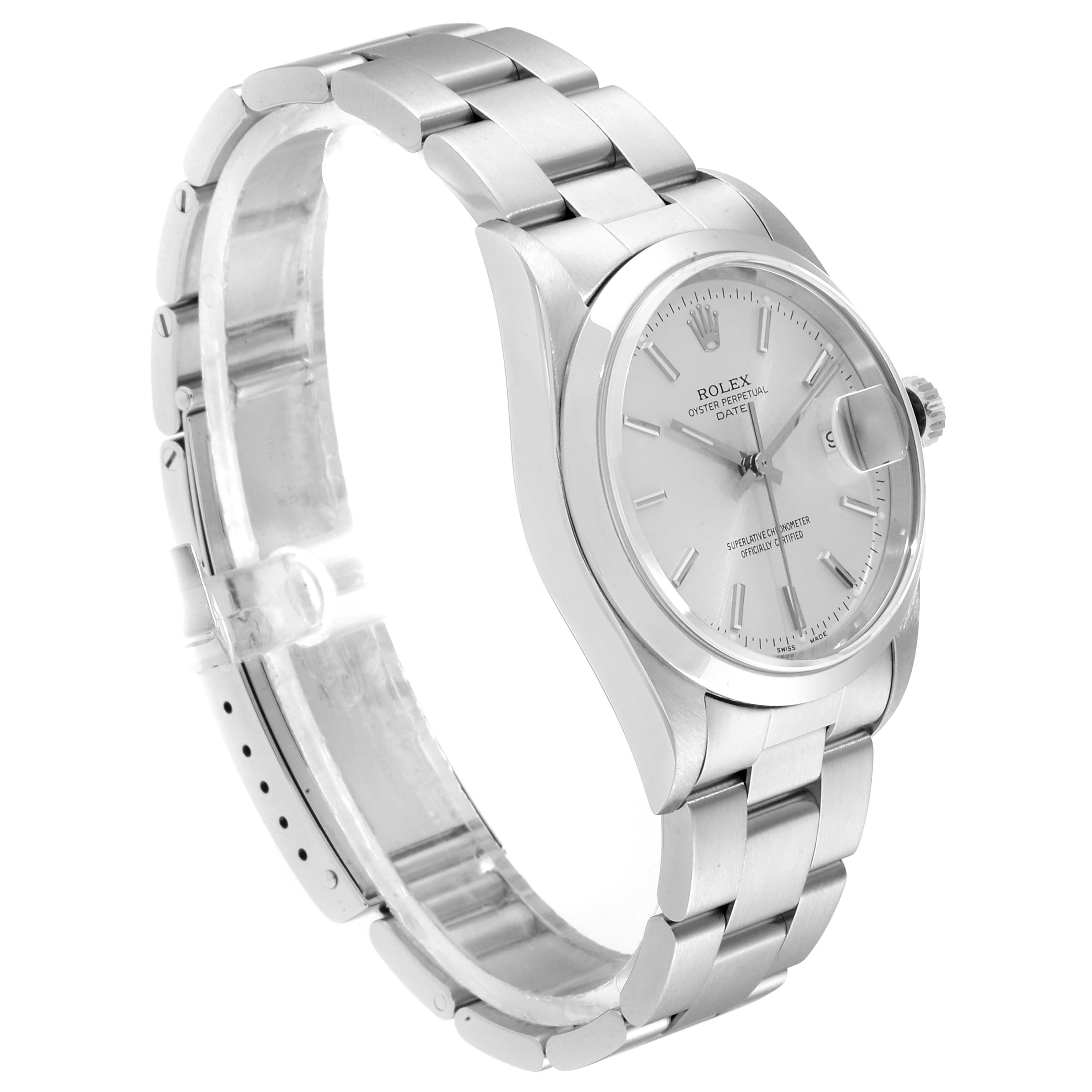 The image shows a Rolex Date 15200 Men's Stainless Steel Silver Dial 15200 Men's Stainless Steel Silver Dial model watch from a three-quarter angle, featuring the face, bezel, and bracelet.