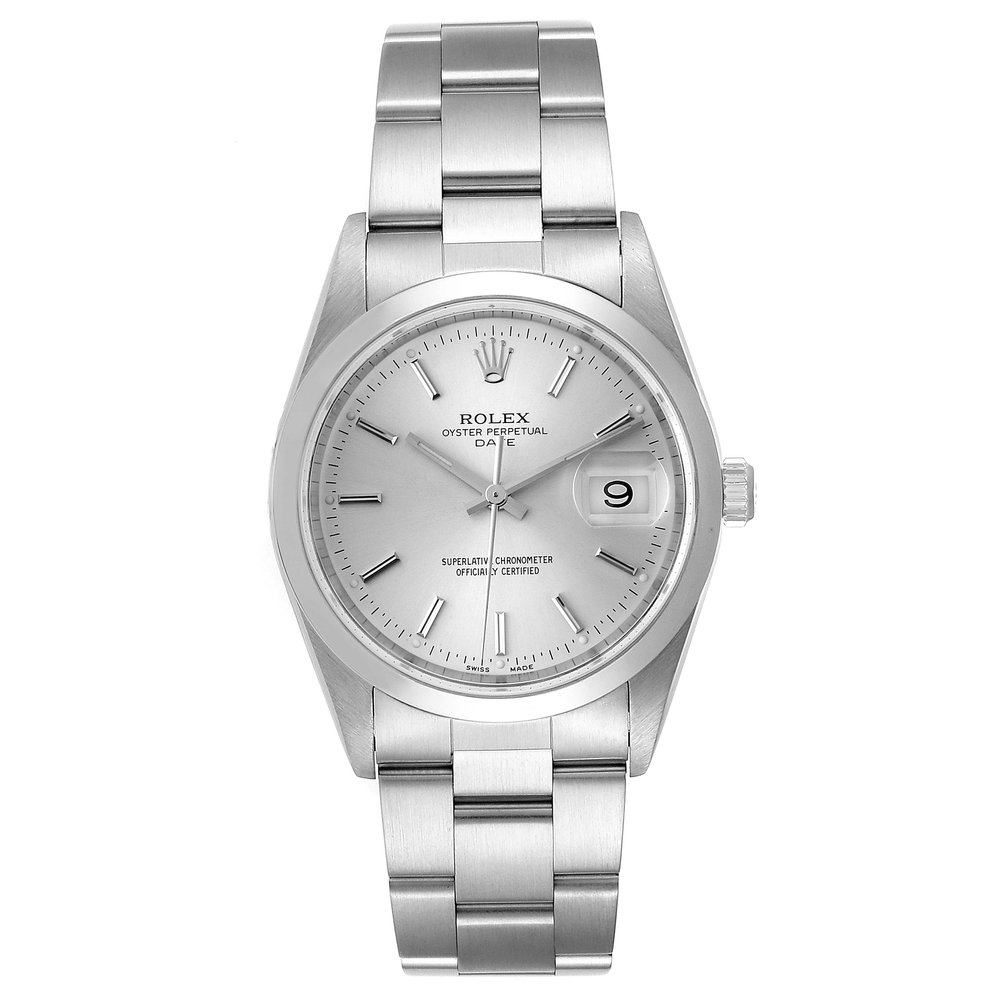 This Rolex Date 15200 Men's Stainless Steel Silver Dial 15200 Men's Stainless Steel Silver Dial model watch is shown from a front angle, displaying the face, bezel, and bracelet.