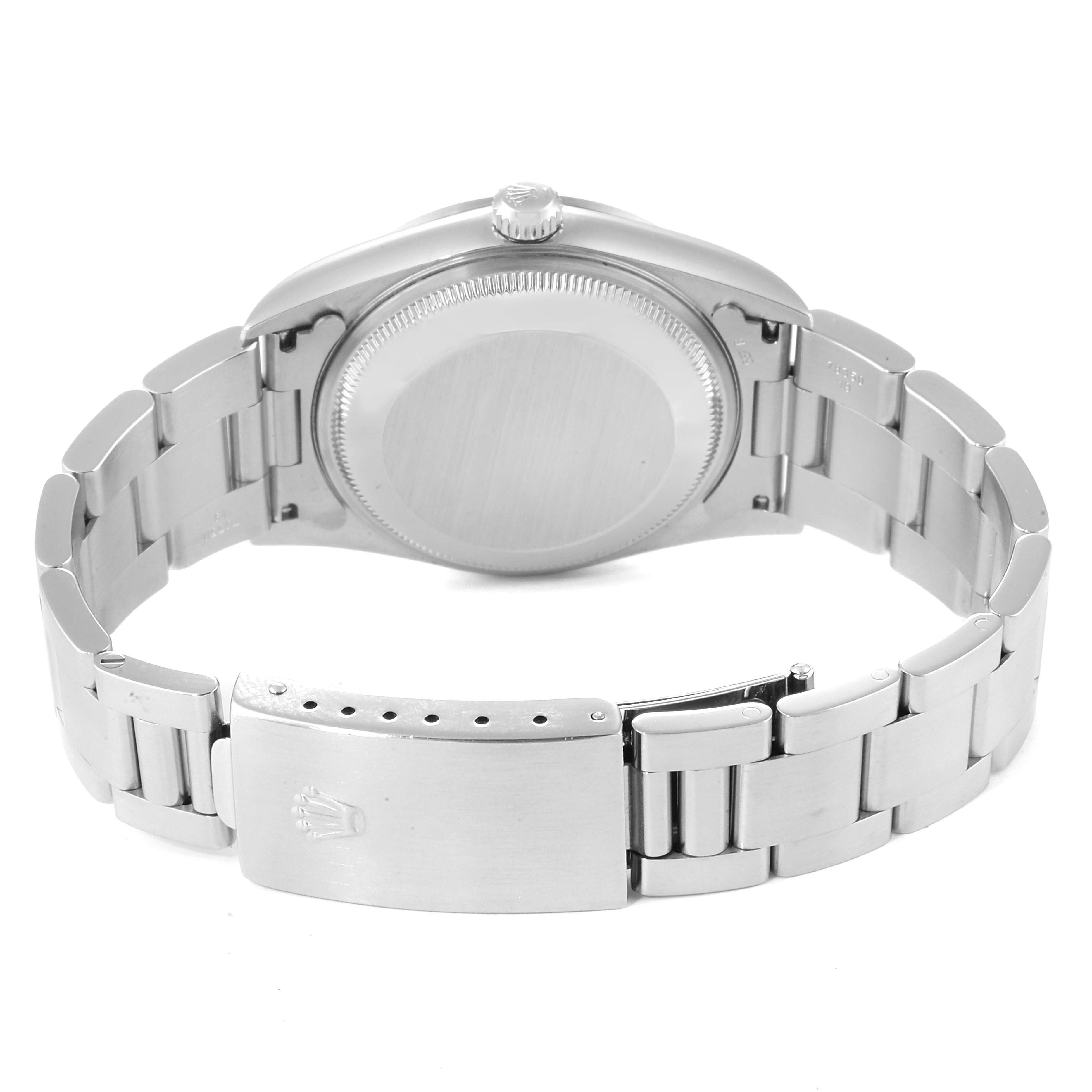 This image shows the back view of the Rolex Date 15200 Men's Stainless Steel Silver Dial 15200 Men's Stainless Steel Silver Dial model watch, highlighting the case back, bracelet, and clasp.