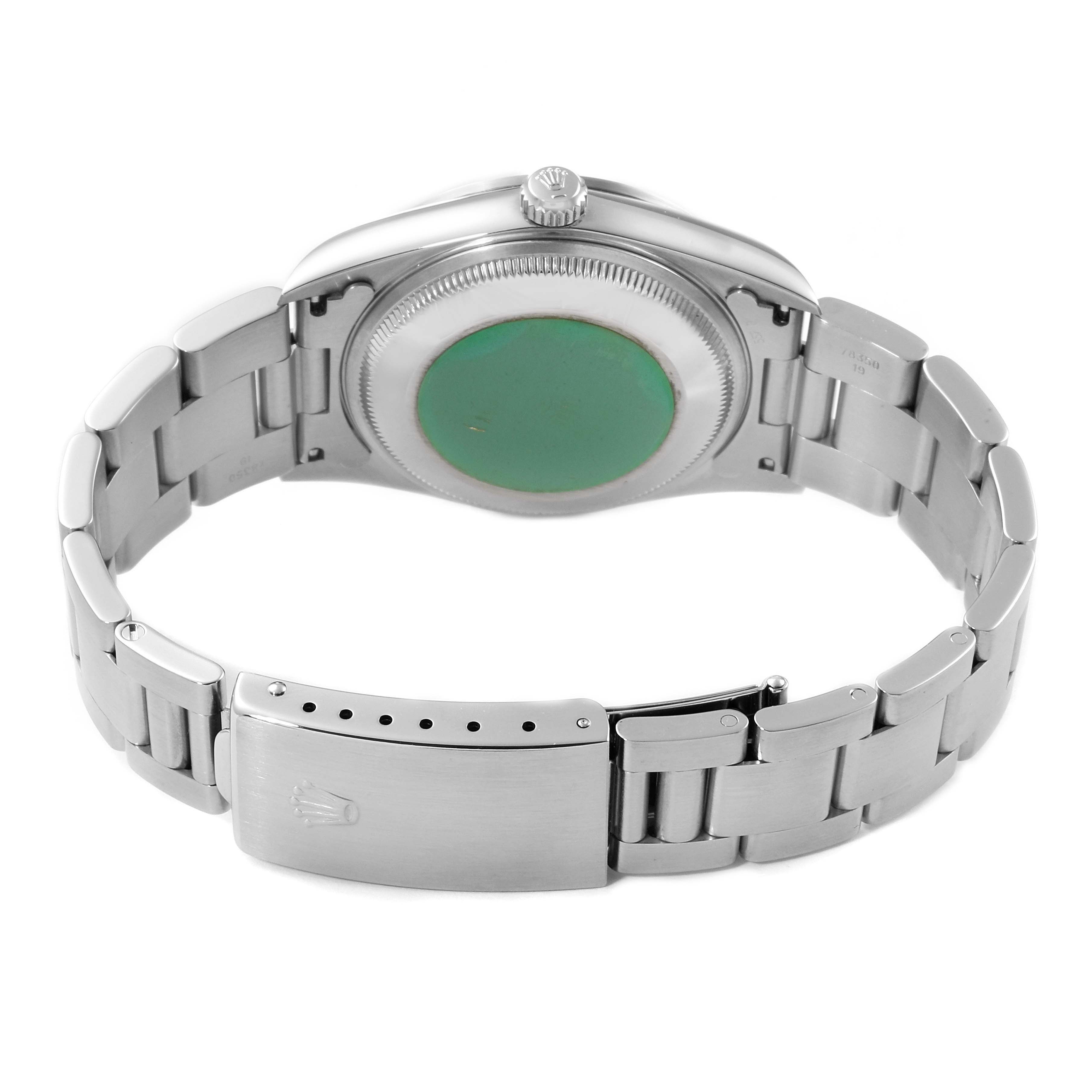 This image shows the clasp and back case of a Rolex Date 15200 Men's Stainless Steel White Dial 15200 Men's Stainless Steel White Dial model watch from the rear angle.